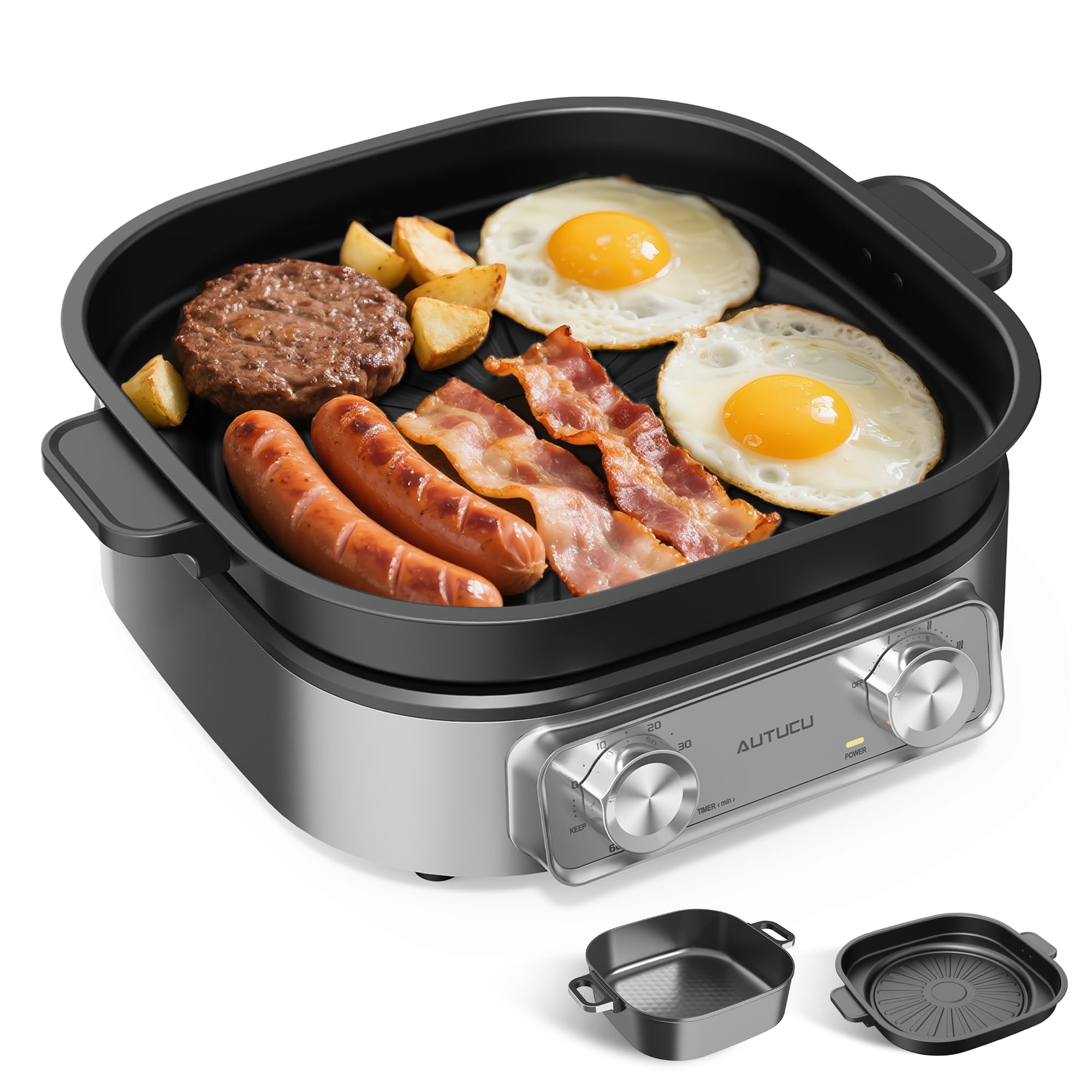AUTUCU 6-Quart Electric Skillet with Grill