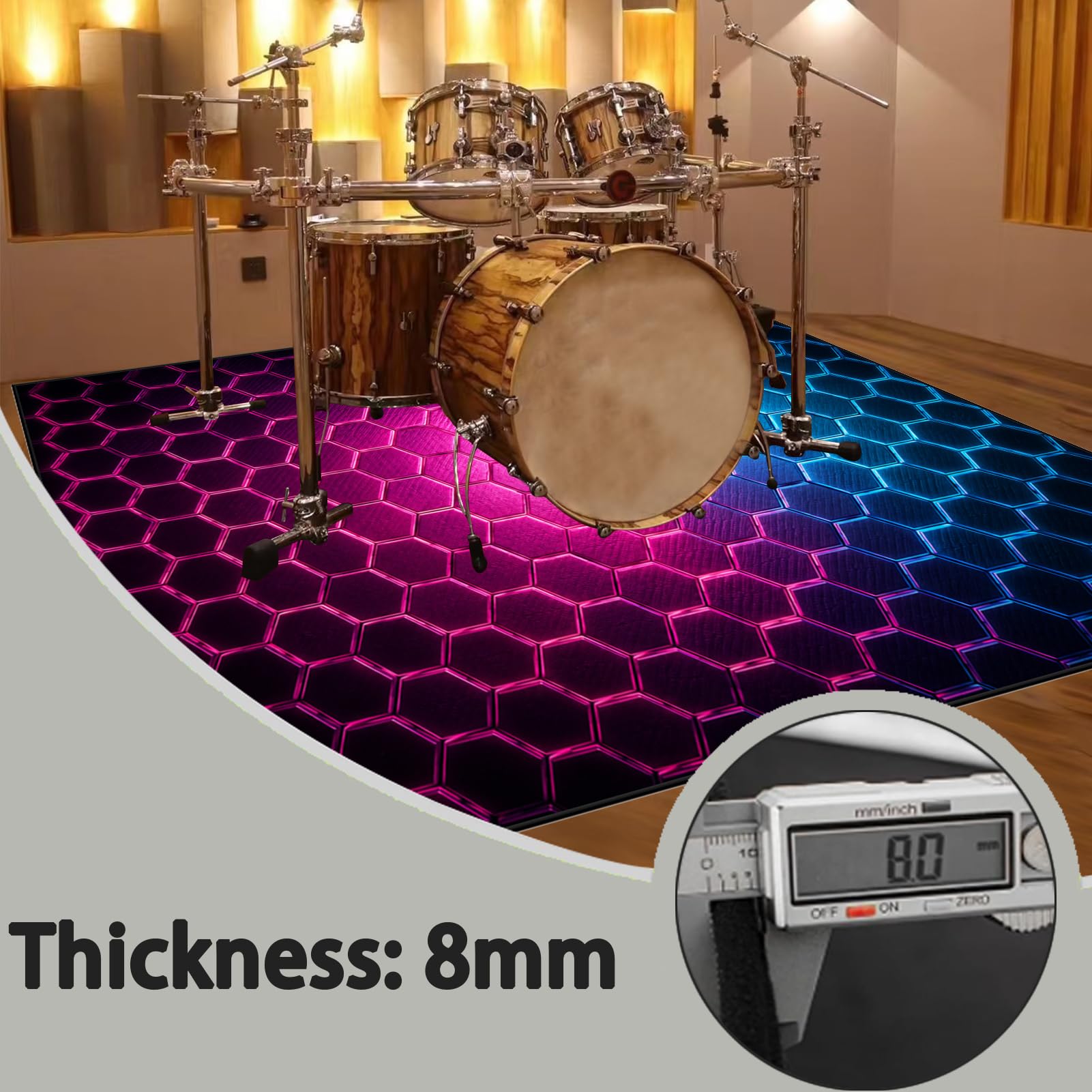 Tappeto Batteria Elettronica 230 x 180 cm Tappeti Batteria Acustica Antiscivolo Tappeto A Tamburo Insonorizzante per Grancassa Rullante E Altri Componenti del Set di Tappetini Tappetino Insonorizzato