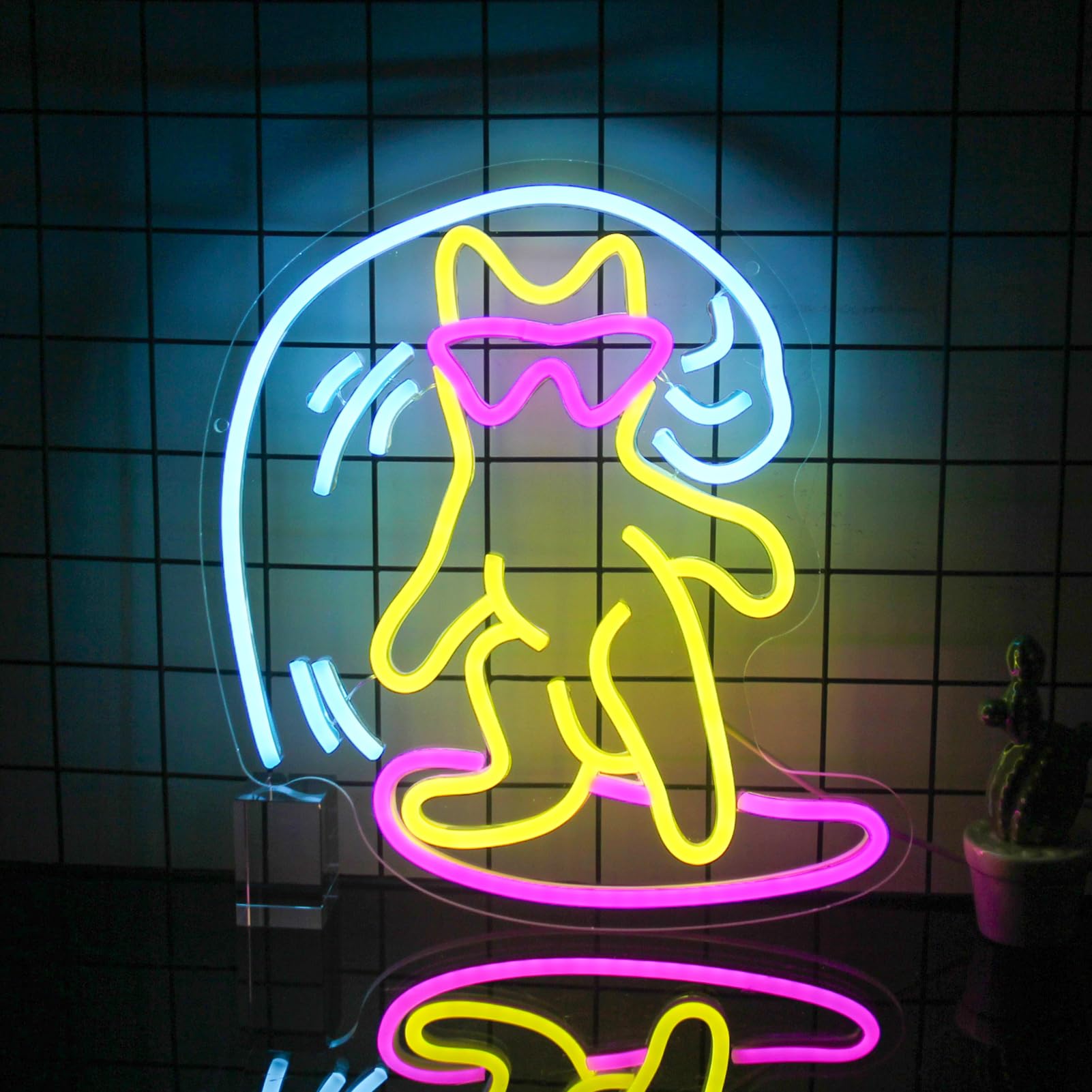 Cat Surfing Neon Sign Colorful Surfboard LED Neon Light for Room Bar Decor