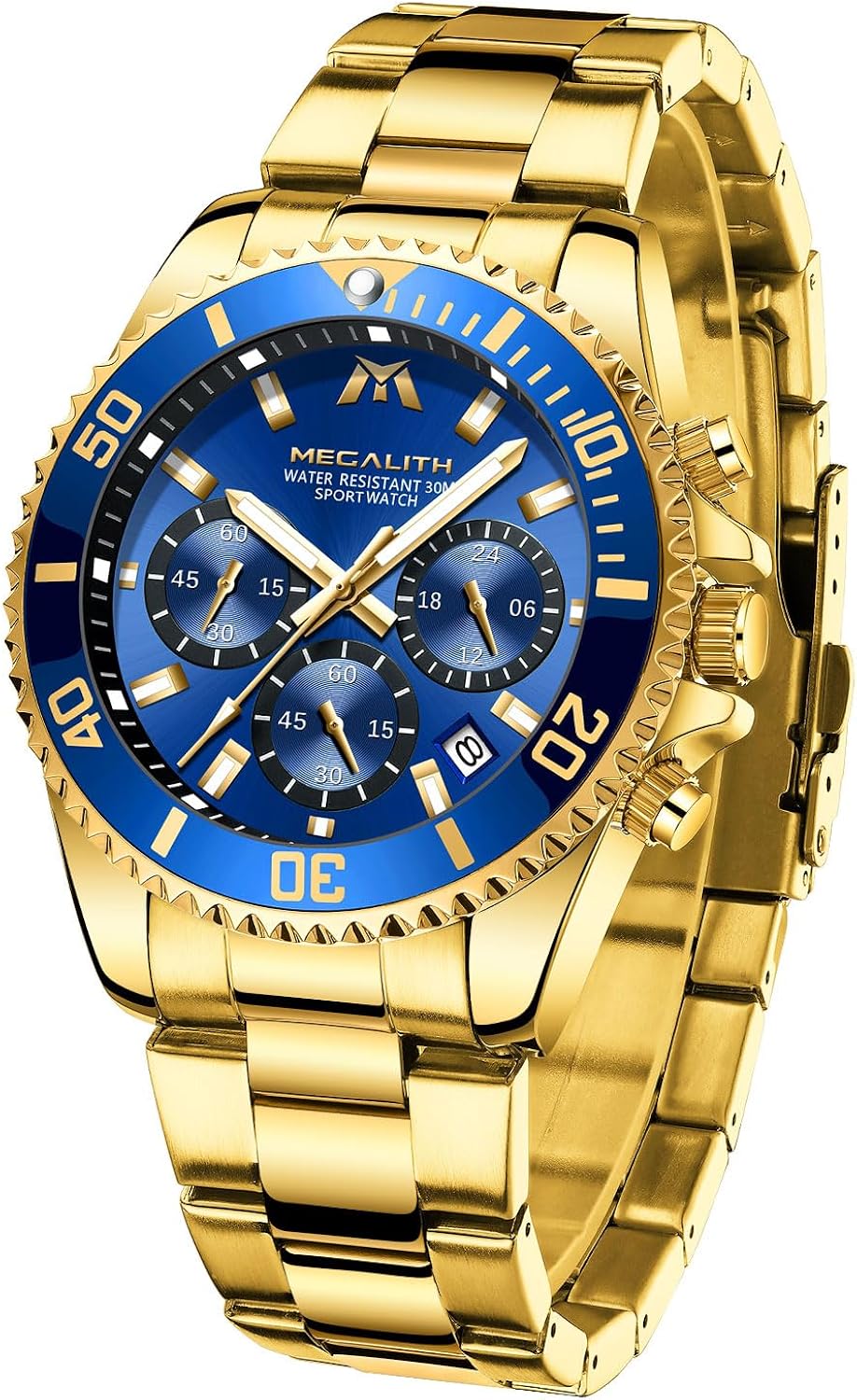 MEGALITH Orologio Uomo Acciaio Cronografo Orologi da Polso Grande Elegante Designer Orologio Impermeabile Uomo Luminosi Analogico al Quarzo Data, Moda Regali Uomo