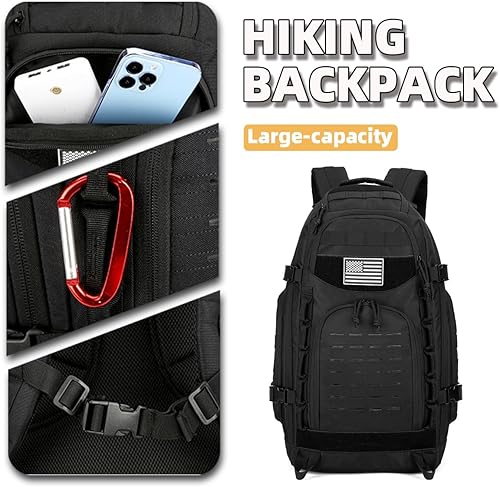 Miniatura 4 de WINTMING - Mochila táctica militar de 45 litros para hombre, mochila de senderismo de 3 días, mochila de viaje Molle del ejército, Negro -