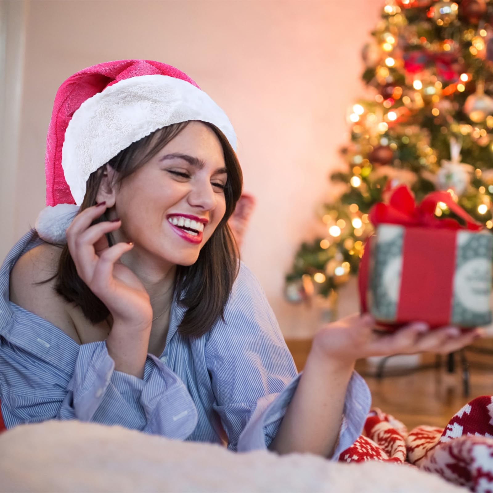 Sombreros de Papá Noel, sombrero de Navidad unisex de terciopelo para adultos, extra grueso, clásico sombrero de Navidad para fiesta festiva de Año Nuevo