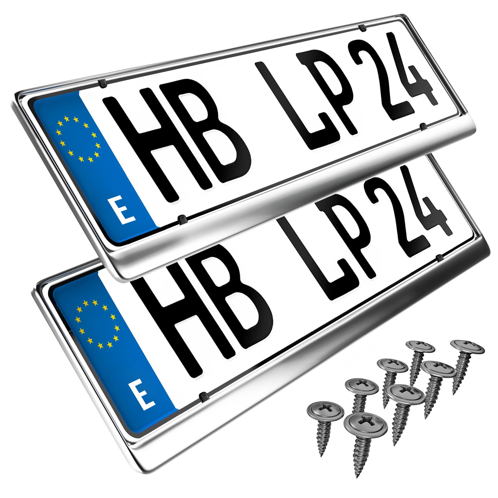 Portamatriculas Coche 520x110 mm - Soporte Matricula [2 uds.] - con 8 Tornillos - Duradero y Resistente - Porta Matricula Coche Homologado - Acero Inoxidable Pulido - Apto para Todos vehículos