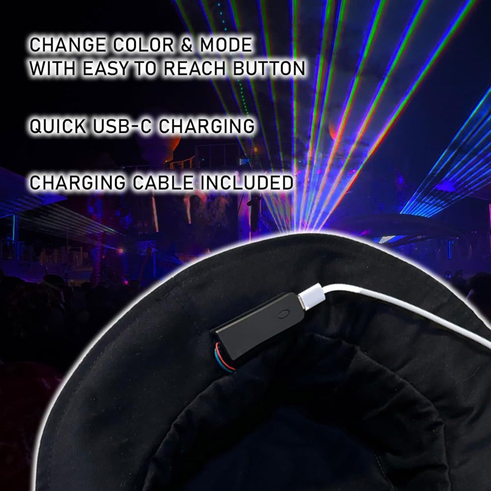 Cappello Illuminato a Fibra Ottica con modalità Lampeggianti Regolabili per Feste Festival Cappello a Secchiello a LED per spettacoli in Discoteca Accessorio per Festival Musicali