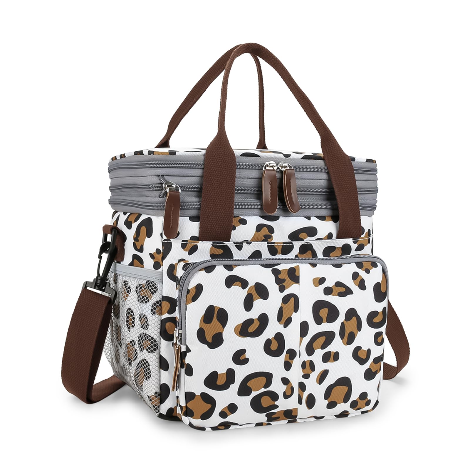 MOV COMPRALunch Bag for Women Men Double Deck Expandable Lunch Box,Large Lunch Bags,Leakproof Lunch Box Cooler Bag（Leopard Print）