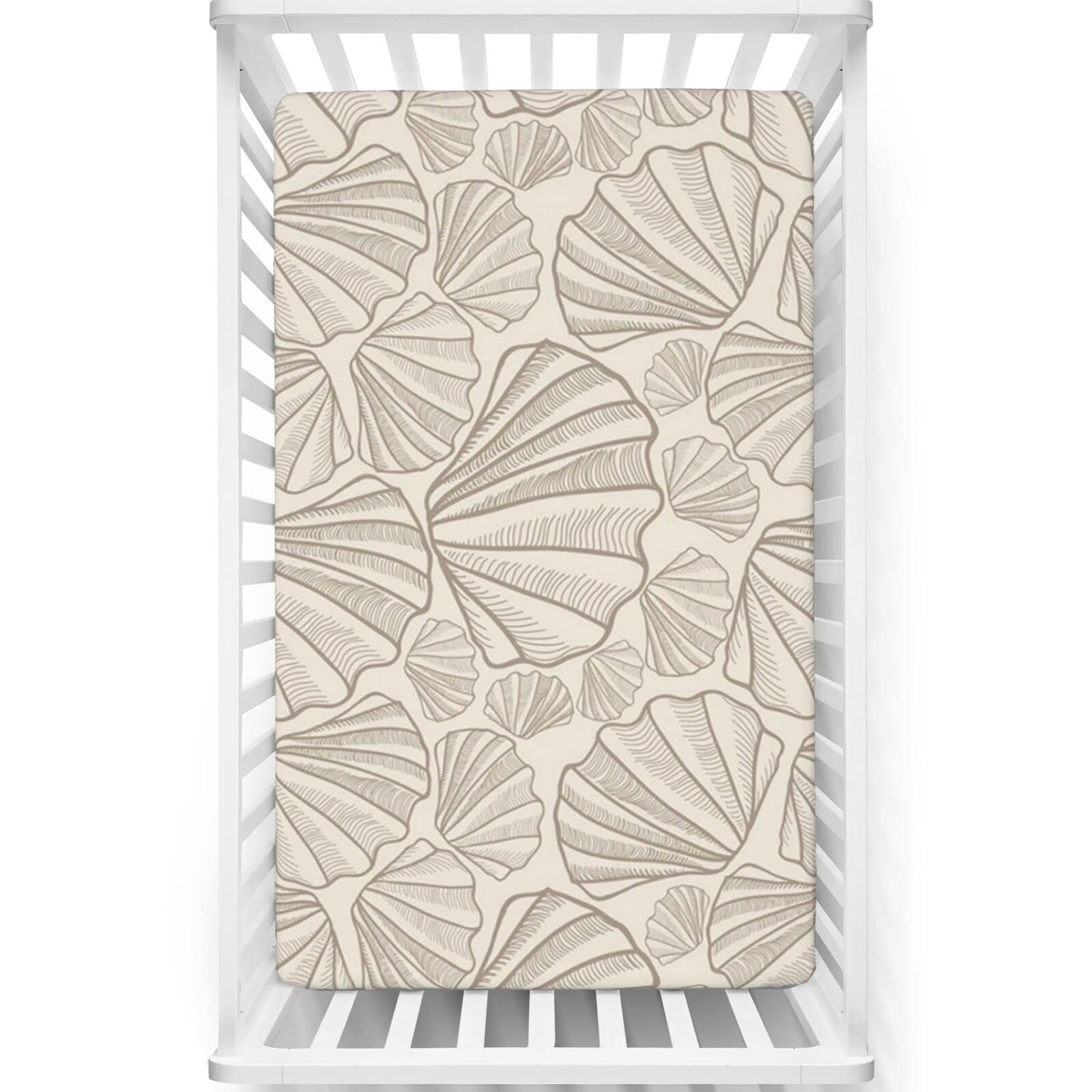 Seashells Themed Fitted Crib Sheet,Standard Crib Mattress Fitted Sheet Ultra Soft Material-Baby Sheet for Boys Girls,28“ x52“,Tan and Beige