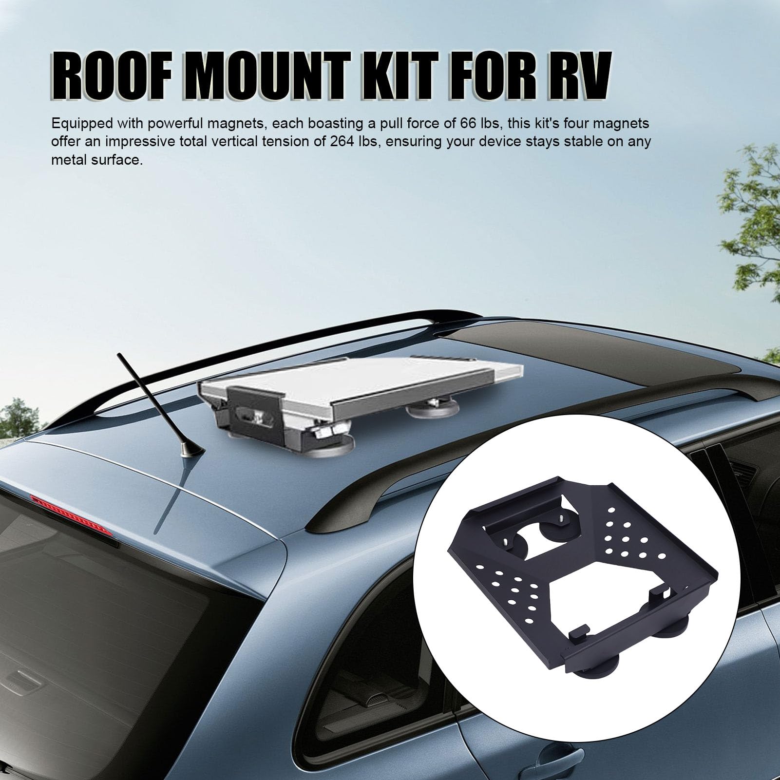 Drfeify Soporte de Techo para Coche Satélite Apto para Mini, Kit de Montaje Magnético de Liberación Rápida de Hierro con 4 Imanes de 264 Libras de Sujeción con Bases Recubiertas de Goma para Uso en