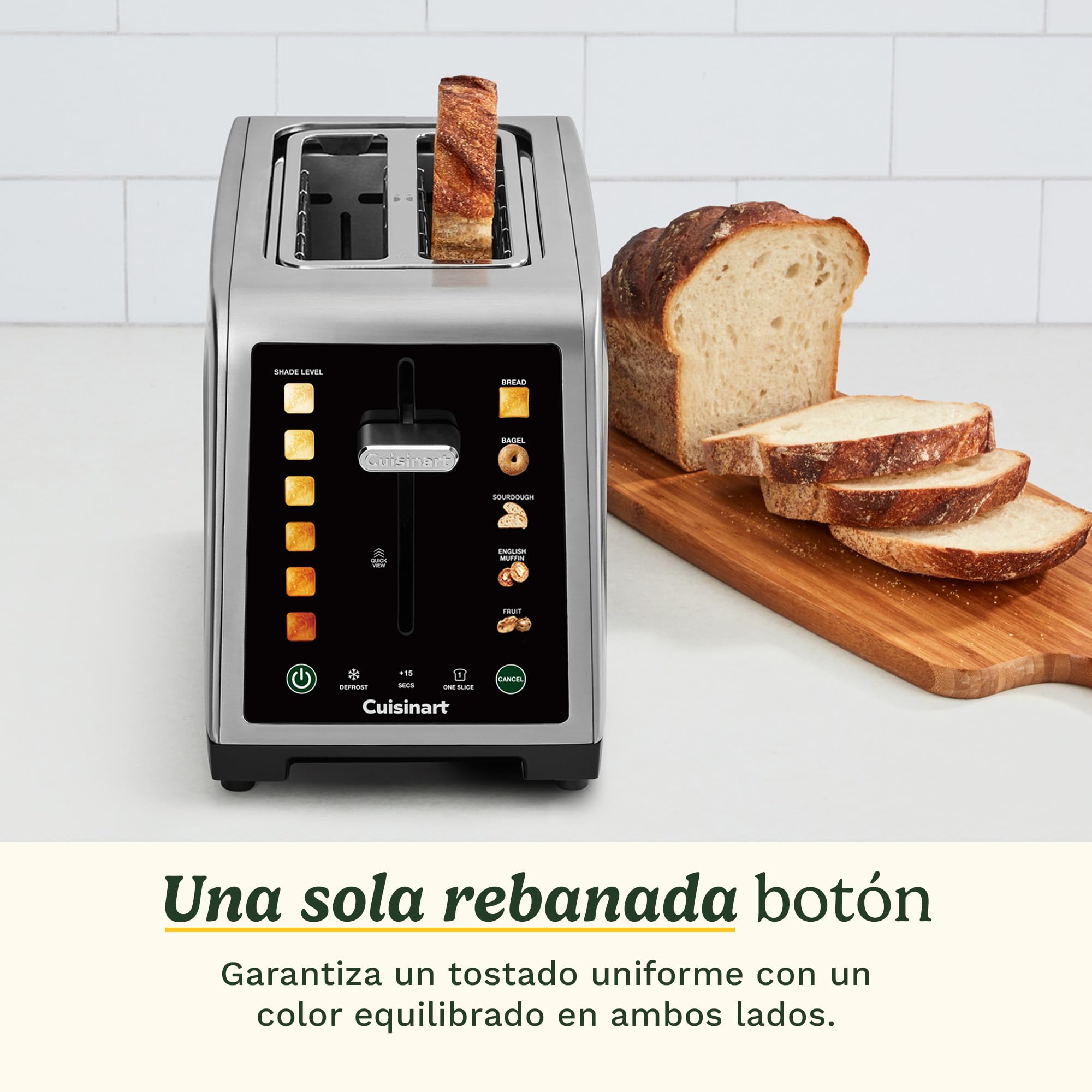 Cuisinart SimpliTouch XL Tostadora 2 Rebanadas | Ranuras XL | Pantalla Táctil | High-Lift QuickView™ | Programas Pan, Bagel, Masa Madre | Funciones Descongelar, Boost +15s | Acero Inoxidable