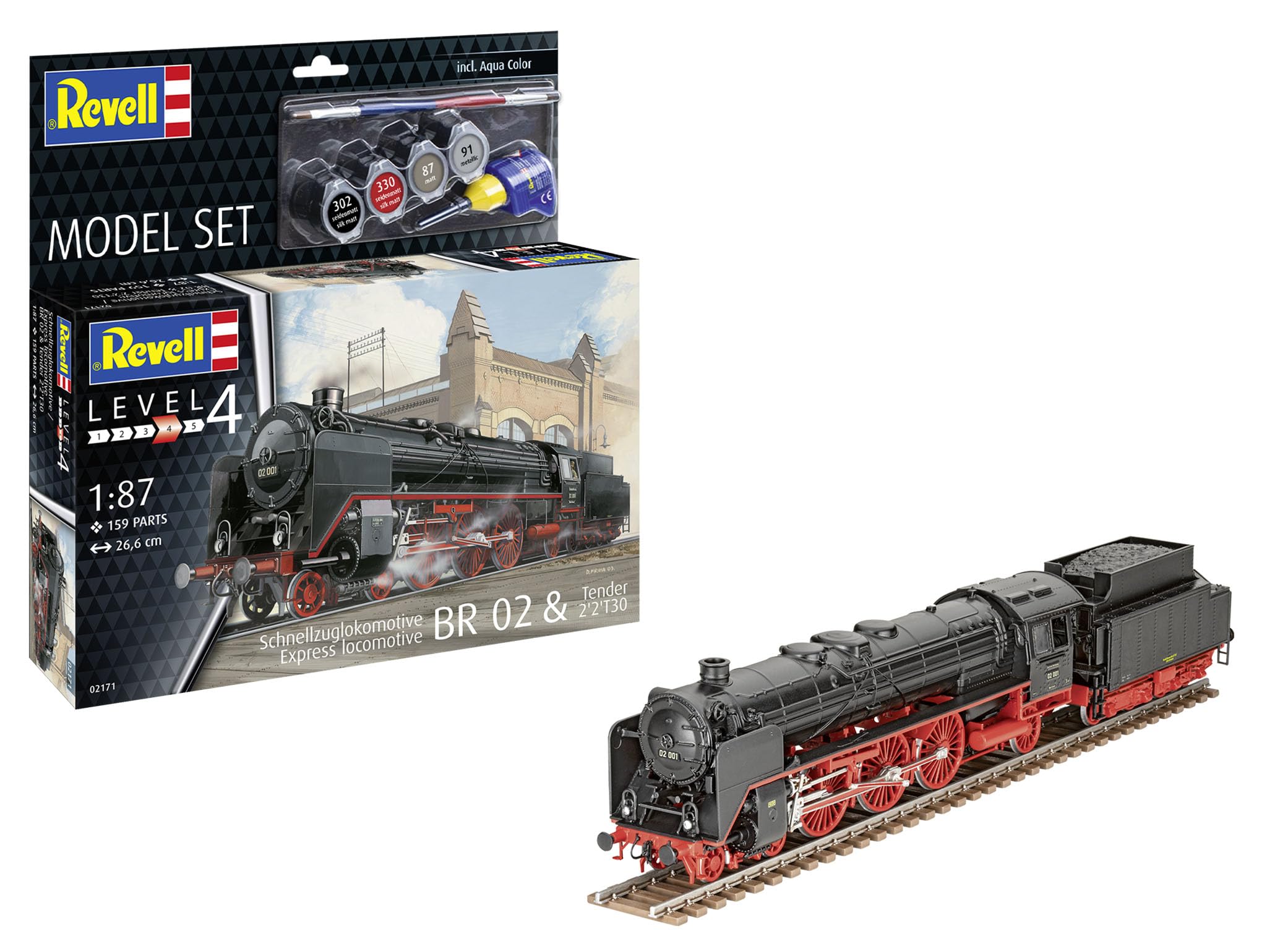 Revell Model Set 62171 Express Locomotive BR02&Tender 2'2'T30 1:87 Scale Unbuilt/Unpainted Plastic Model Kit with Accessories