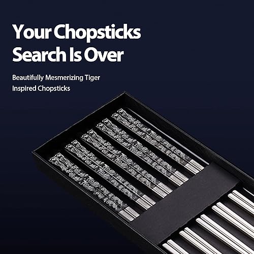 Miniatura 2 de Hagary Palillos de tigre de metal reutilizables diseñados en Corea, estilo japonés, acero inoxidable 316 1810, antideslizantes, aptos para