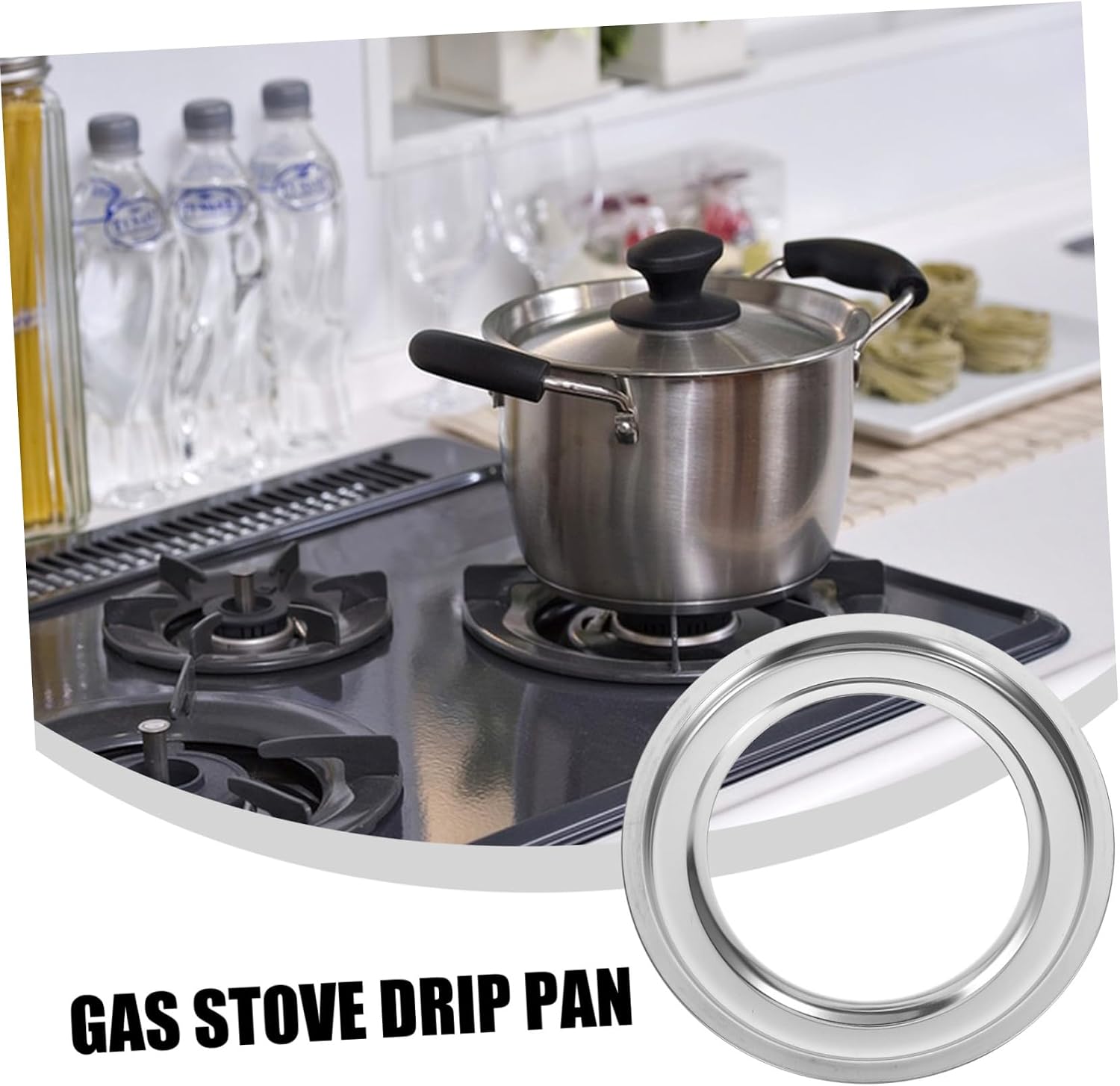 MAGICLULU Stainless Steel Gas Stove Drip Pan Replacement Water Pan for Gas Cooktops and Non Slip Burner Ring Accessory for Cooking and Easy Maintenance
