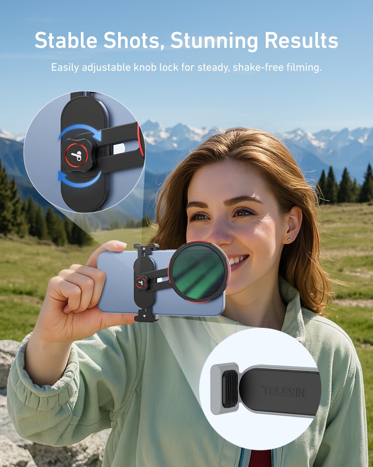 TELESIN 67mm Soporte Universal para Filtros de Teléfono, Clip-On portafiltros w Zapata fría y 1/4" Rosca para Clip de teléfono, Ligero para Viajes y Vlogging, para iPhone/Android, Pixel y más