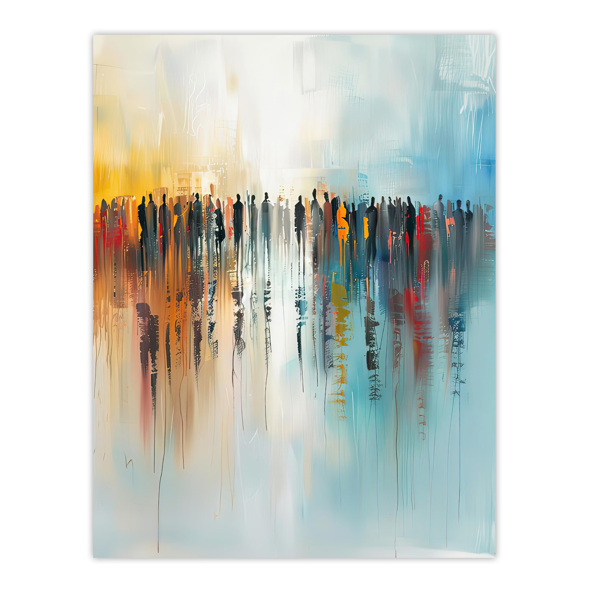 Artery8 Crowd of People Colourful Misty Abstract Painting Living Room Extra Large XL Wall Art Poster Print