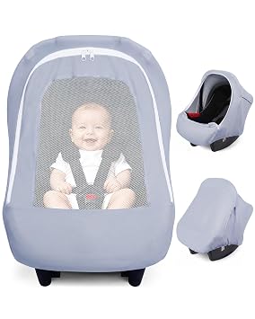 Metplus Baby Car Seat Cover with Mesh Window, Carseat Canopy for Girls Boys