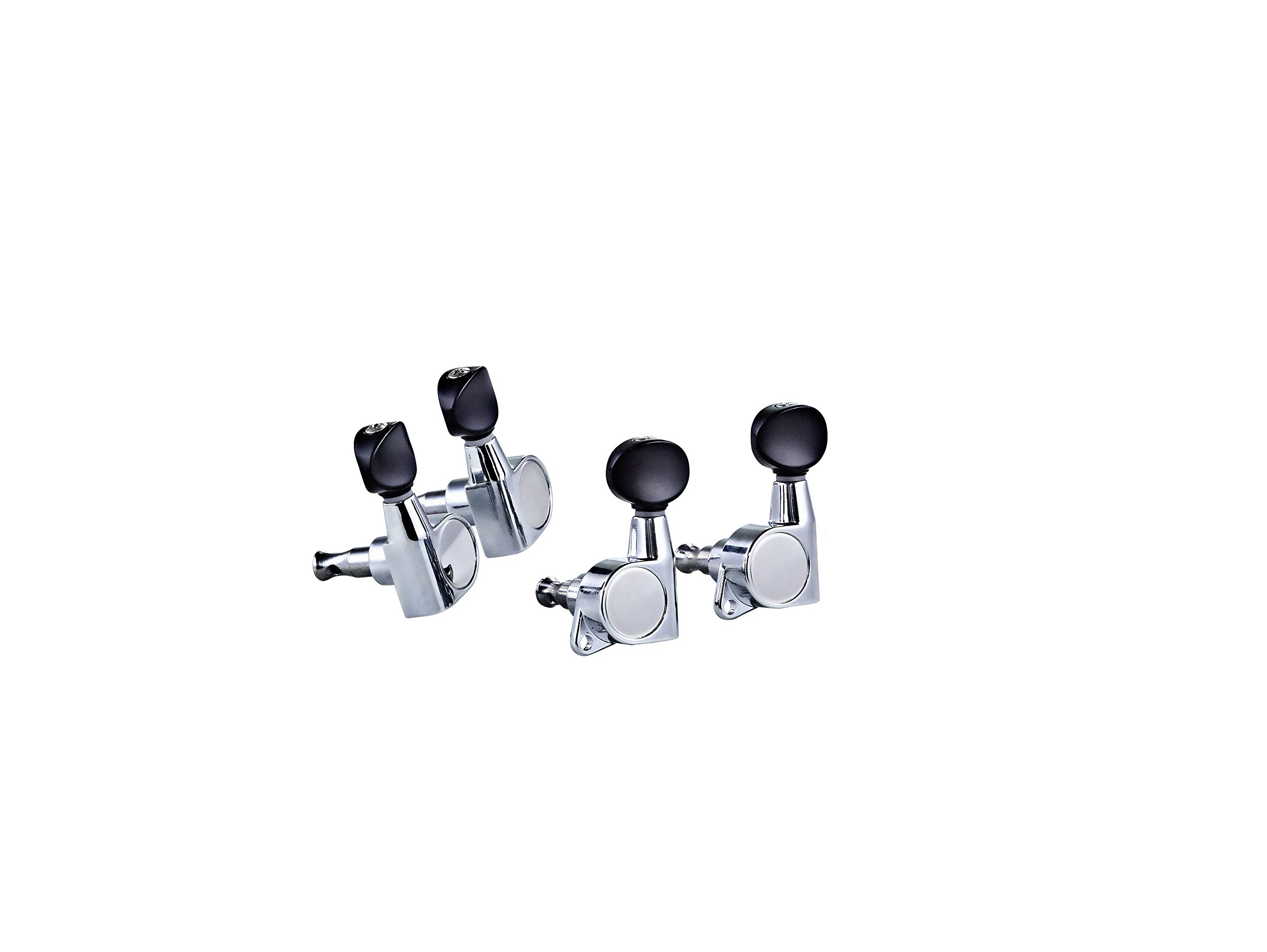 ORTEGA OTMUKDC-CR Die-Cast Ukulele Tuning Machine Heads Set Black Buttons Chrome, Lleno