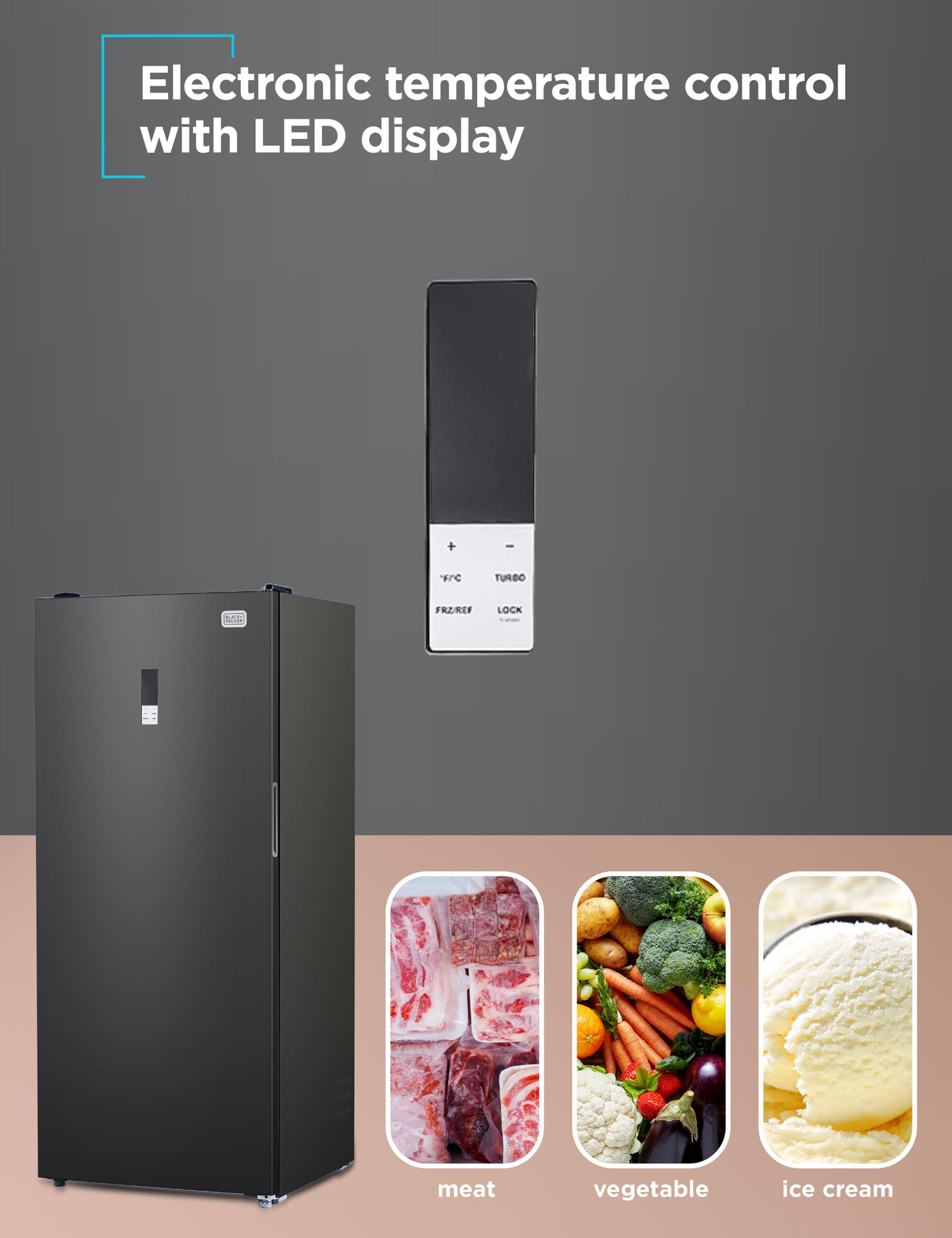 Black+Decker 21 Cu. Ft. Convertible Freezer Refrigerator, Upright Freezer Or All Fridge With Glass Shelves, Reversible Door, R600a Refrigerant, Energy Star Rated, Frost Free, Buc2100jb, Black on Fridge.com - View 3