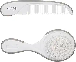 Escova Macia Bebê Pente De Cabelo Infantil - Kit Cinza E Branco, Clingo, Cinza/Branco
