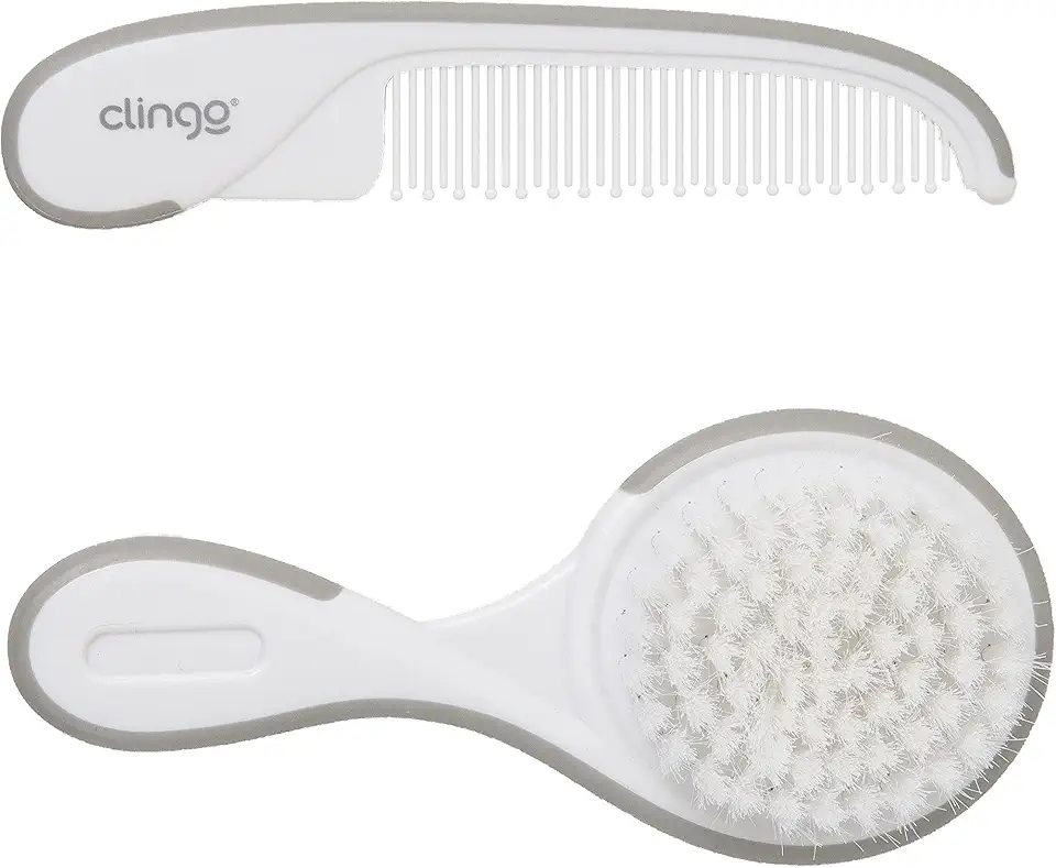 Escova Macia Bebê Pente De Cabelo Infantil - Kit Cinza E Branco, Clingo, Cinza/Branco