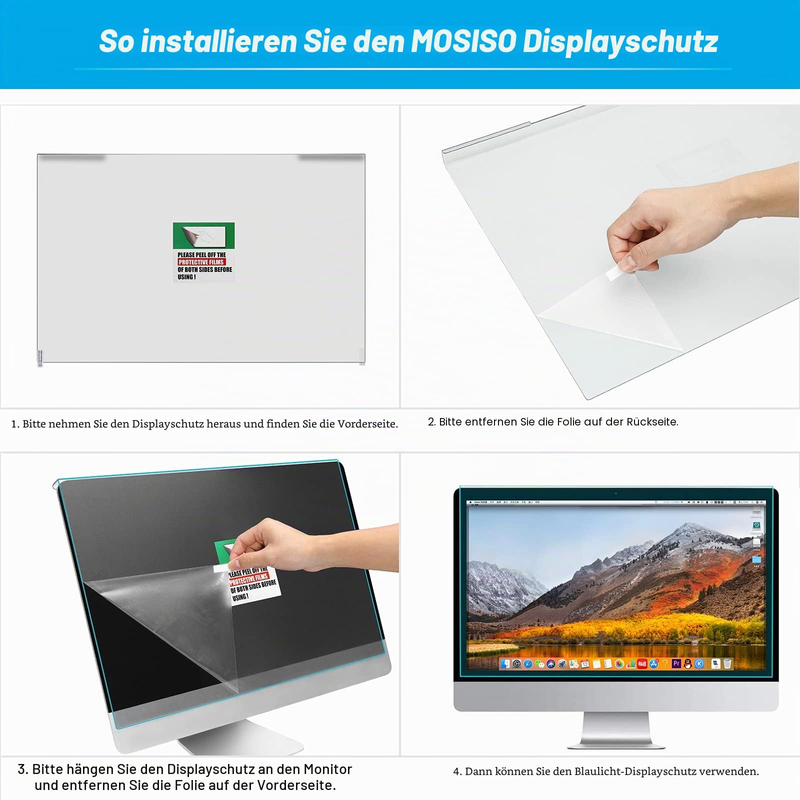 MOSISO 23-24 Zoll Monitor Blickschutzfilter Blickschutzfolie mit Blaulichtfilter UV Sichtschutzfolie für Diagonale 23, 23,6, 23,8, 24 Zoll 16: 9 Breitbild Desktop PC LED Monitore (54x34cm/L x B)