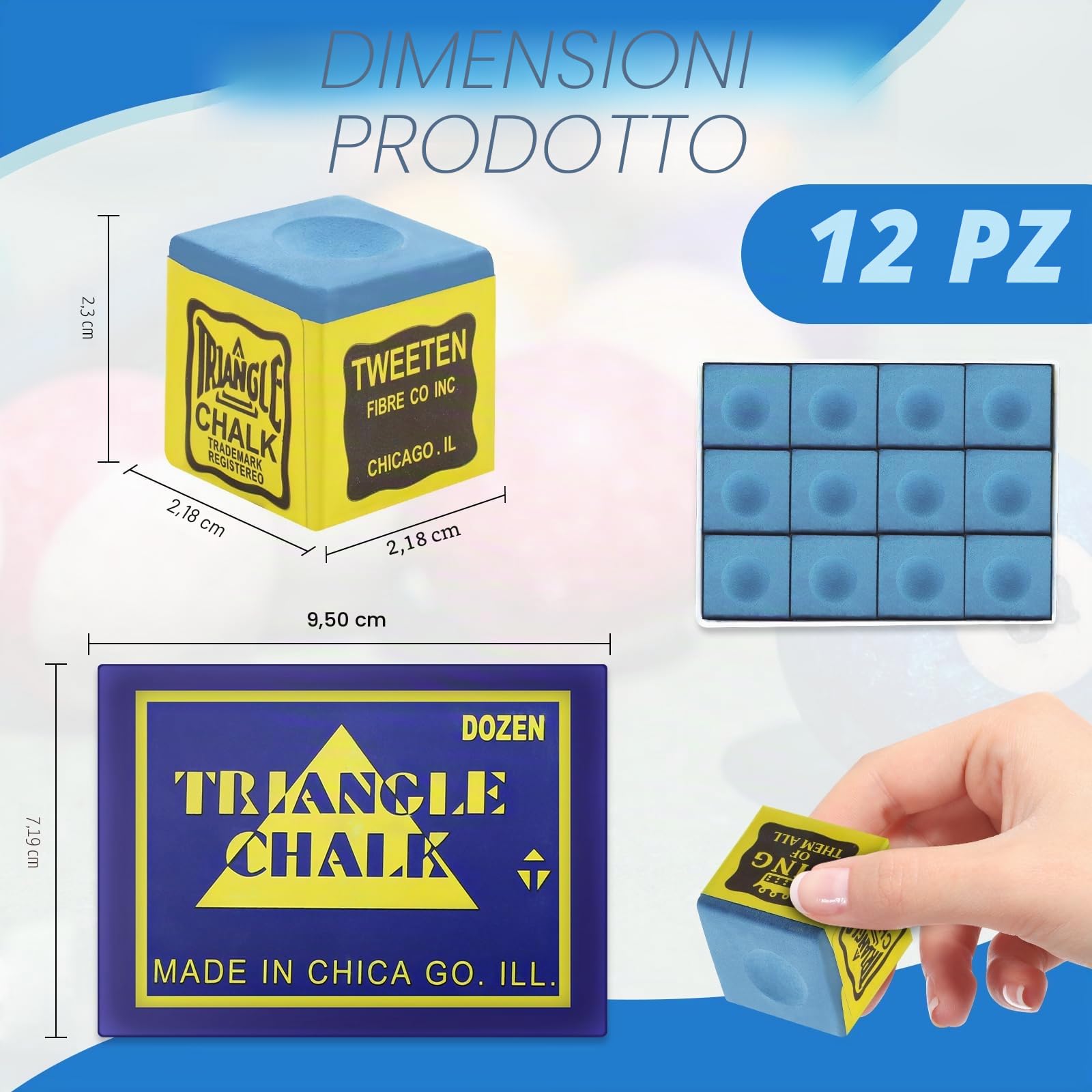 Gessetti da Biliardo, 12 Gessetti da Biliardo Professionale, Gessetti per Stecca da Biliardo, Gessetto Biliardo Scatola per Giocatori Professionisti