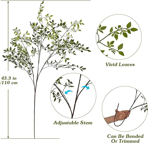 Miniatura 2 de Ttranewsoo 4 tallos de vegetación artificiales, ramas Nandina de 43.3 pulgadas, tallos altos para plantas de imitación para jarrón, tallos de