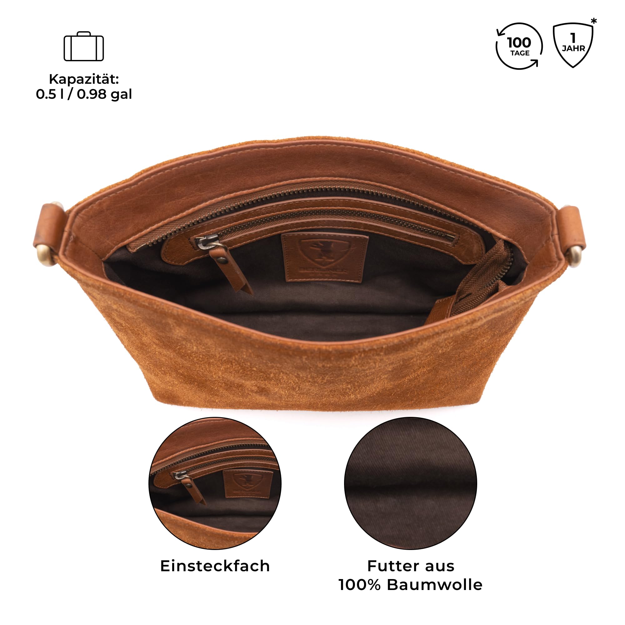 Berliner Bags Umhängetasche Mittelgroße Wildleder Marbella Vintage - Braun