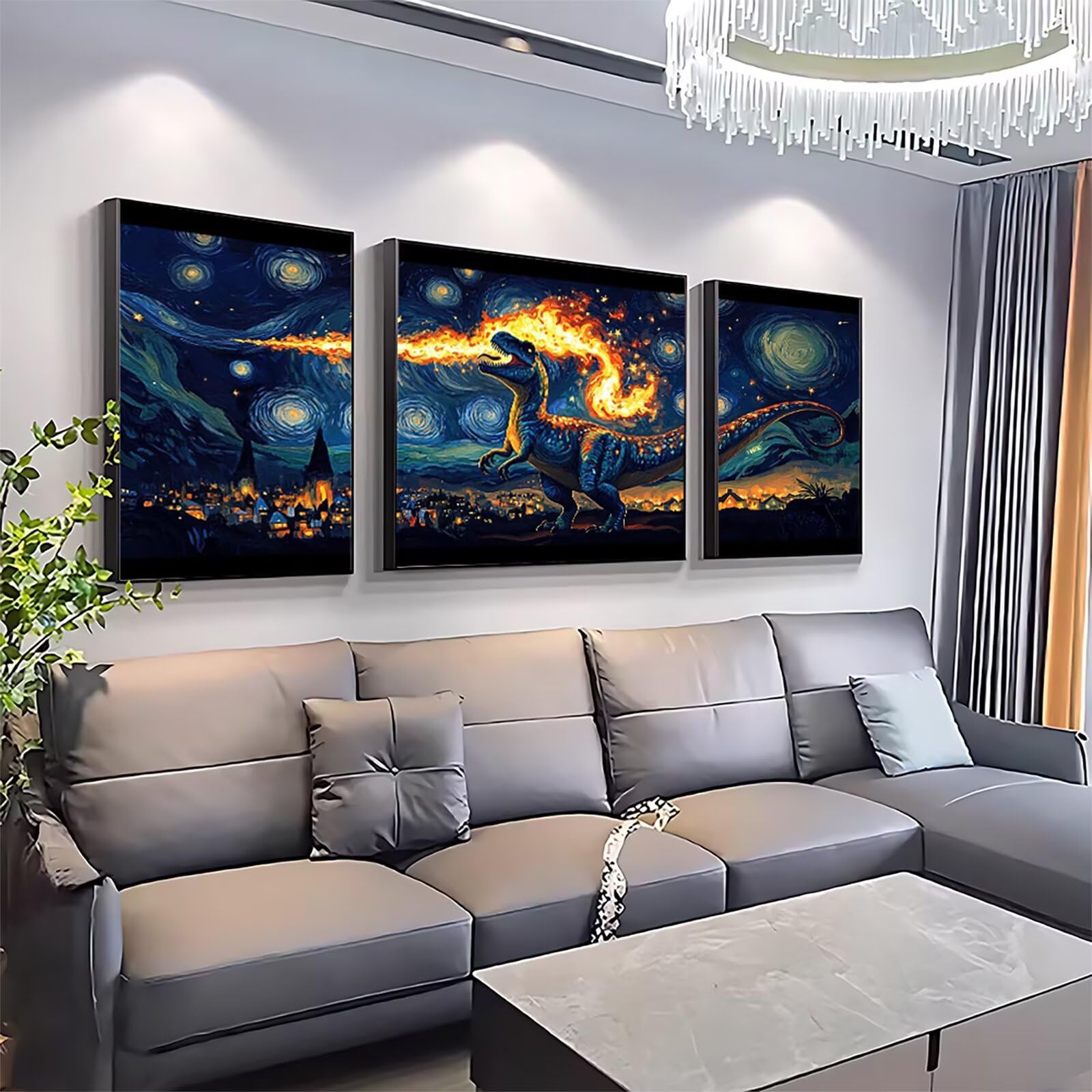Malowanie według liczb, marzenie, malowanie według liczb, dla dorosłych, 3 sztuki, dinozaury "zrób to sam", 80 x 160 cm, malowanie liczbami, dla dorosłych, z pędzlami i farbą akrylową, zestaw do