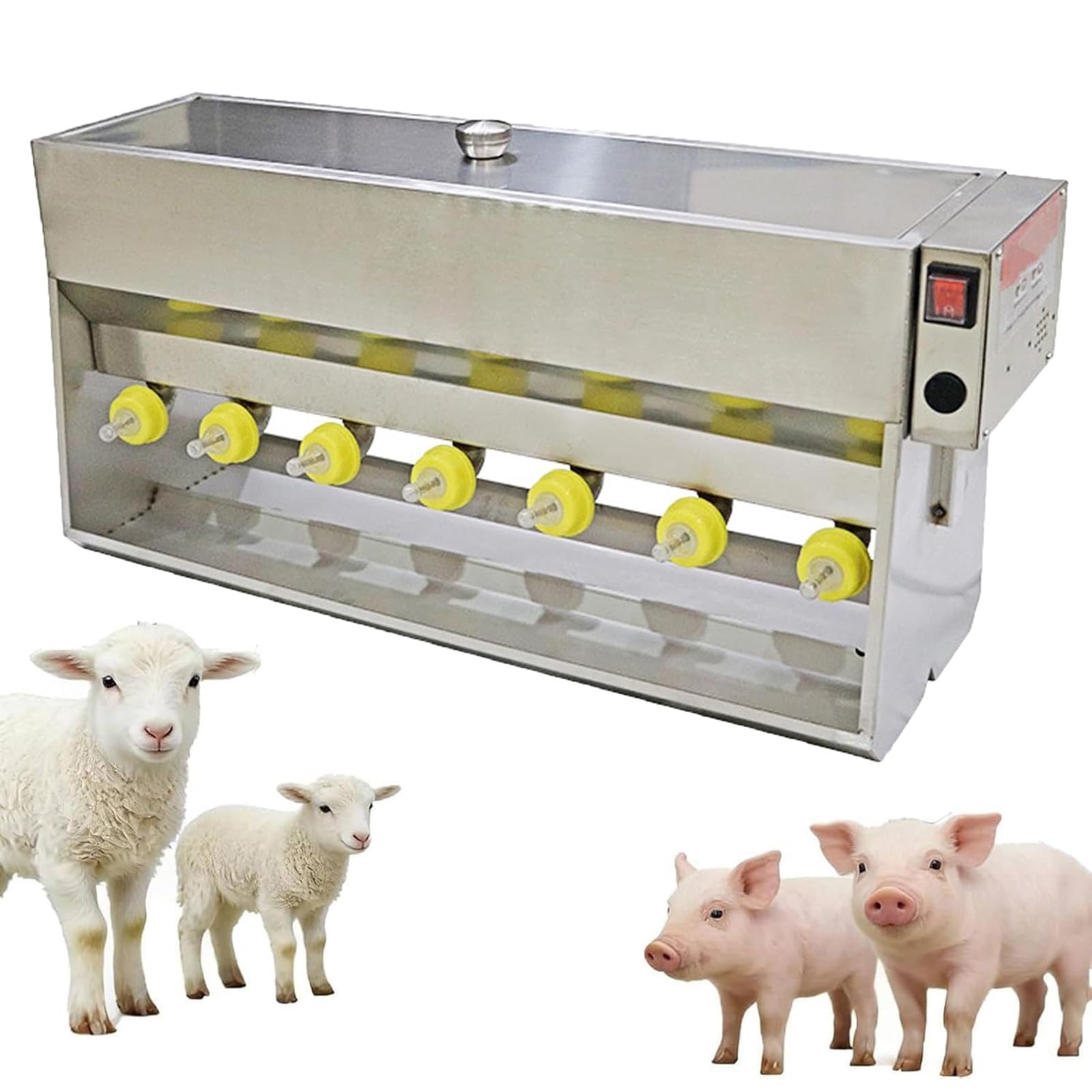 LHUITUI Piglet Feeding Station, Stainless Steel Constant Temperature Feeder, Automatic Constant Temperature Milk Feeder, Automatic Stirring, Double-Sided, For Feeding Lambs And Small Cattle 14heads