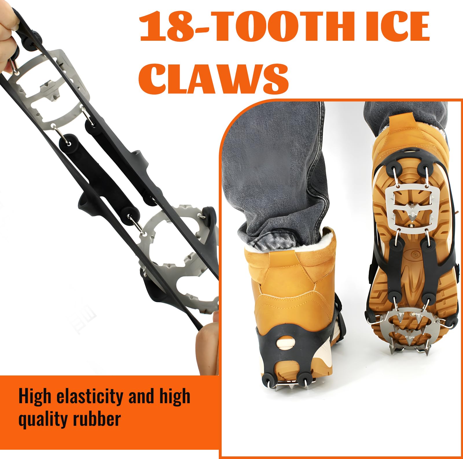 Crampons antidérapants pour chaussures de randonnée, lot de 2 paires, noir, taille L