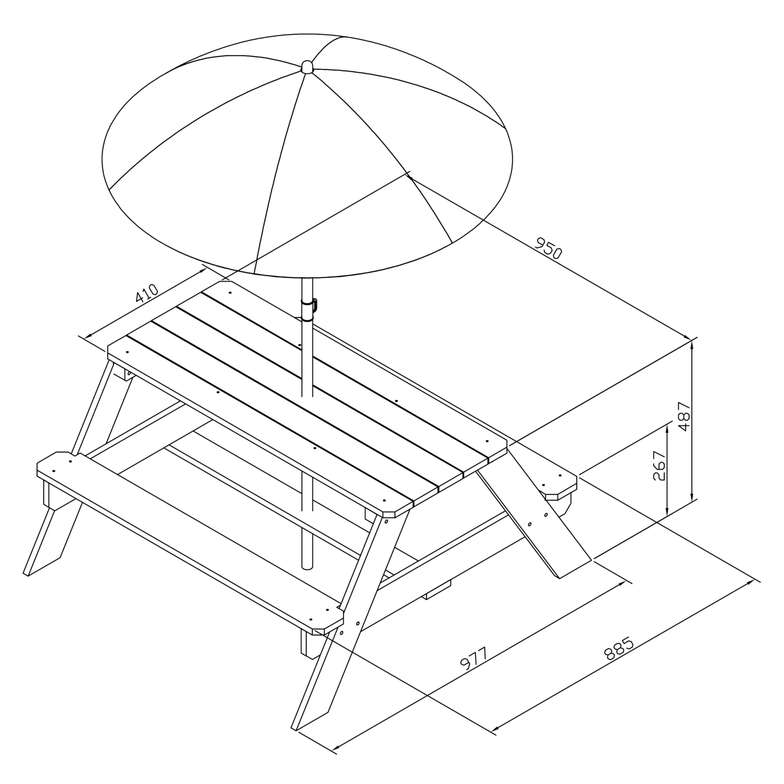 AXI Nick Table Pique Nique avec Parasol Anthracite & Marron | 95 X 97 X 48 Cm - Table De Pique Nique Enfant pour Le Jardin, Table Picnic, Table Picnic Bois