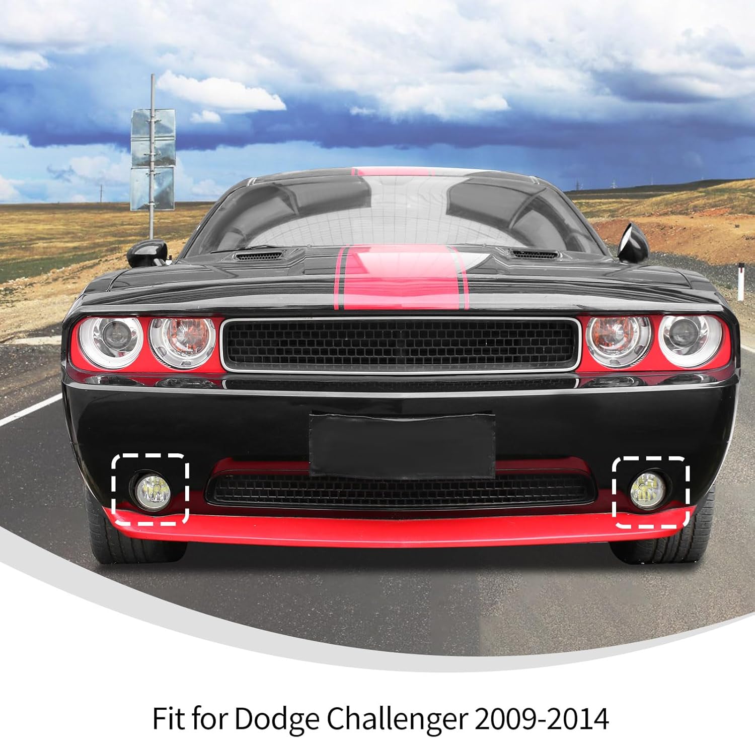 Linskip Front Fog Light Covers Fit for Dodge Challenger 2009 2010 2011 2012 2013 2014, for Dodge Challenger Fog Lamp Trim, Exterior Accessories(Gloss Black)