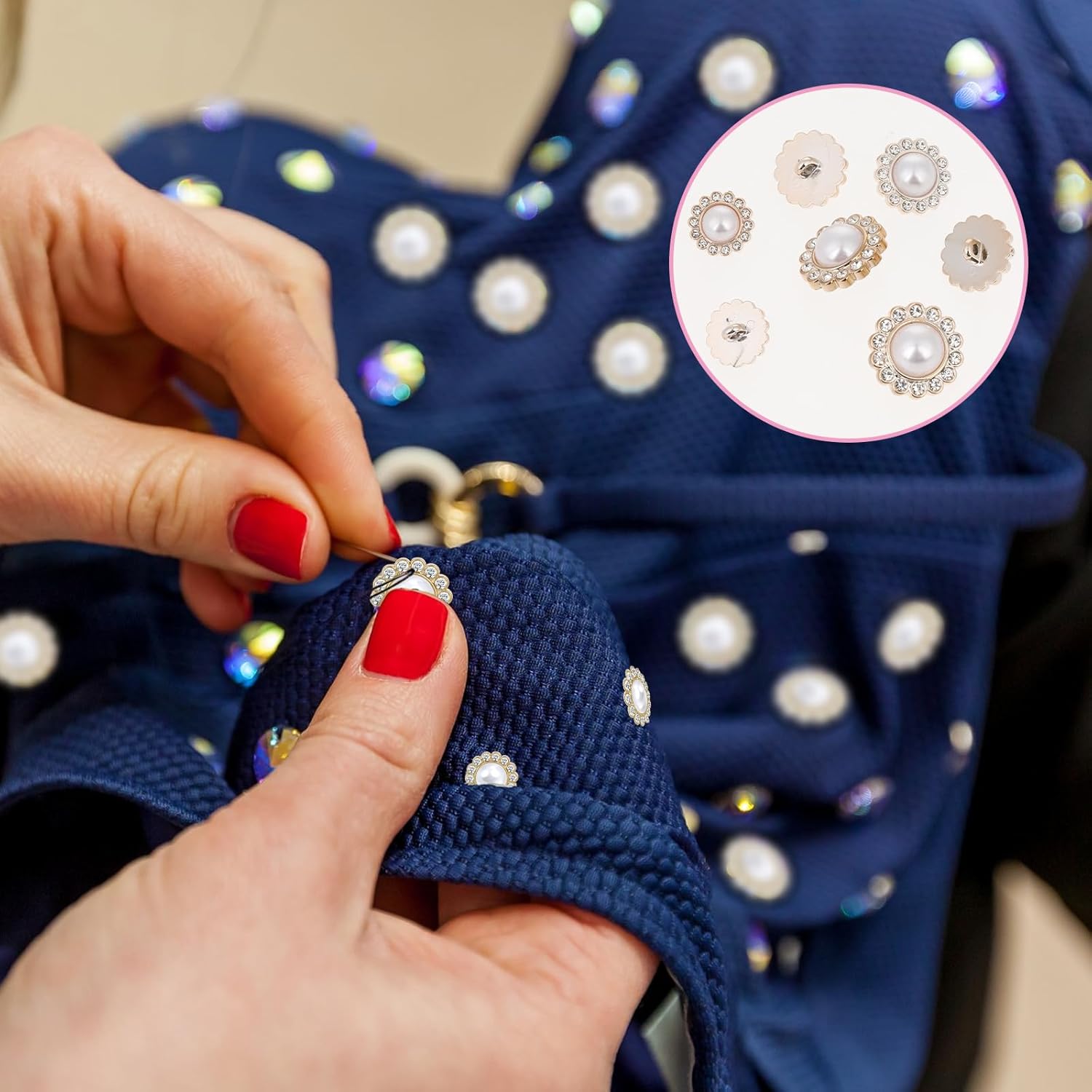 12 PCS Pearl Buttons, Vintage Metal Rhinestone Faux Pearl Buttons Embellishments Set for Coats, Suits, Knitting, Sweaters, Sewing, Crafting, Replacement, Handmade Crafts (Diamond) - Image 5