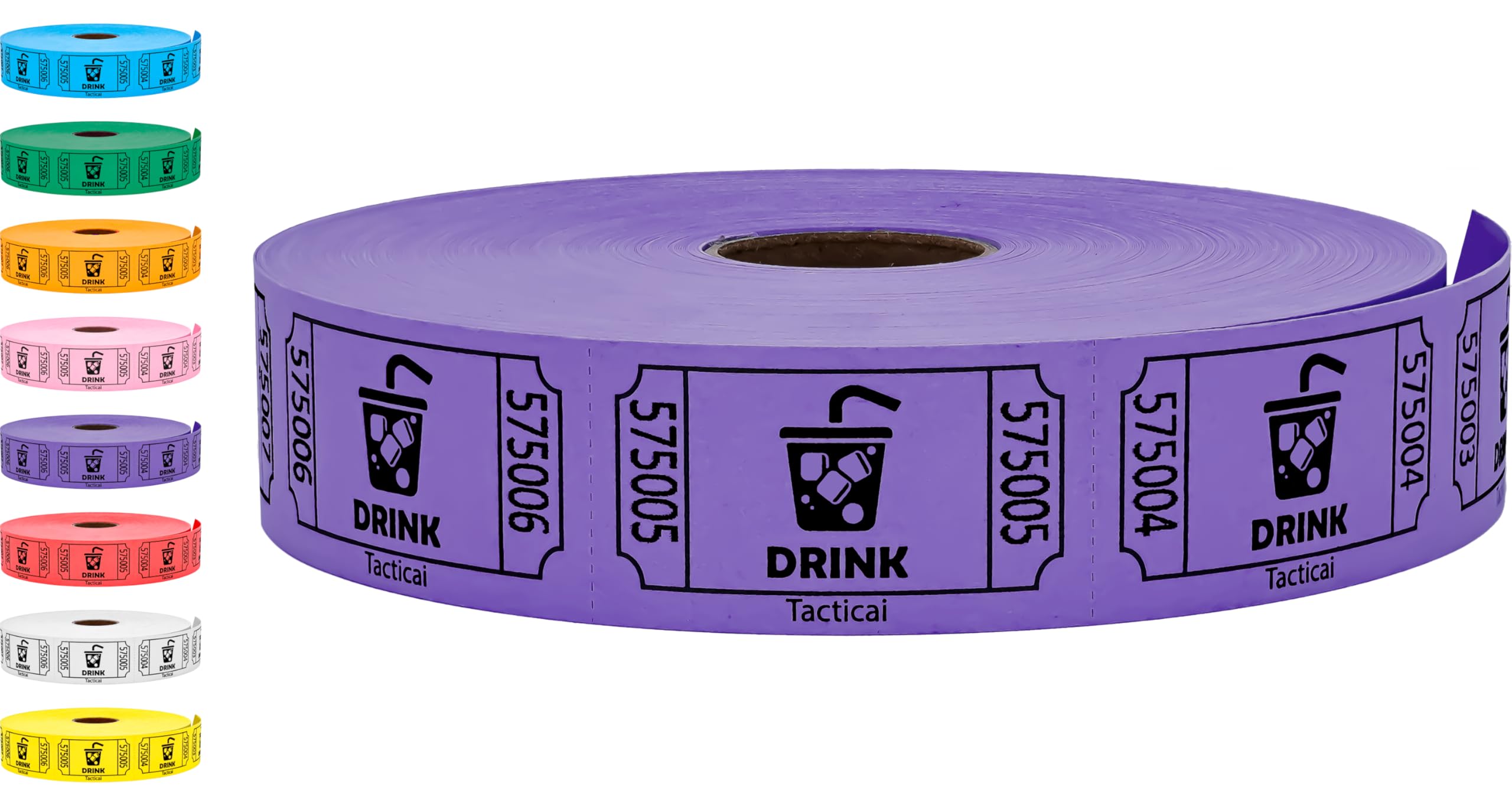 Tacticai 1000 Raffle Tickets, Drink, Purple (1 of 8 Colors), Single Roll for Events, Entry, Class Reward, Fundraiser & Prizes — image 1