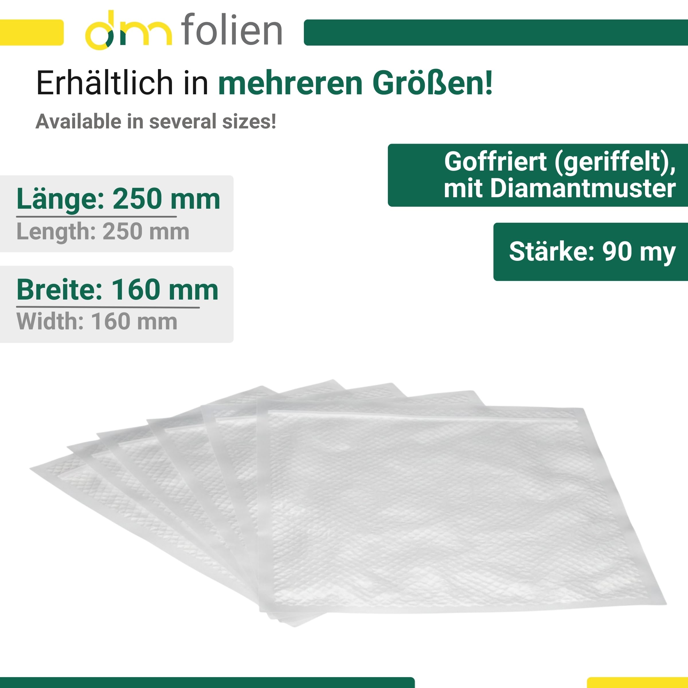 dm-folien Vakuumbeutel 50 Stück I 160 x 250 mm I Goffrierte, reißfeste Beutel alle Vakuumiergeräte I Stärke 90 µ I Lebensmittelecht, BPA-frei, mikrowellen- & spülmaschinenfest Küche, Haushalt & Wohnen