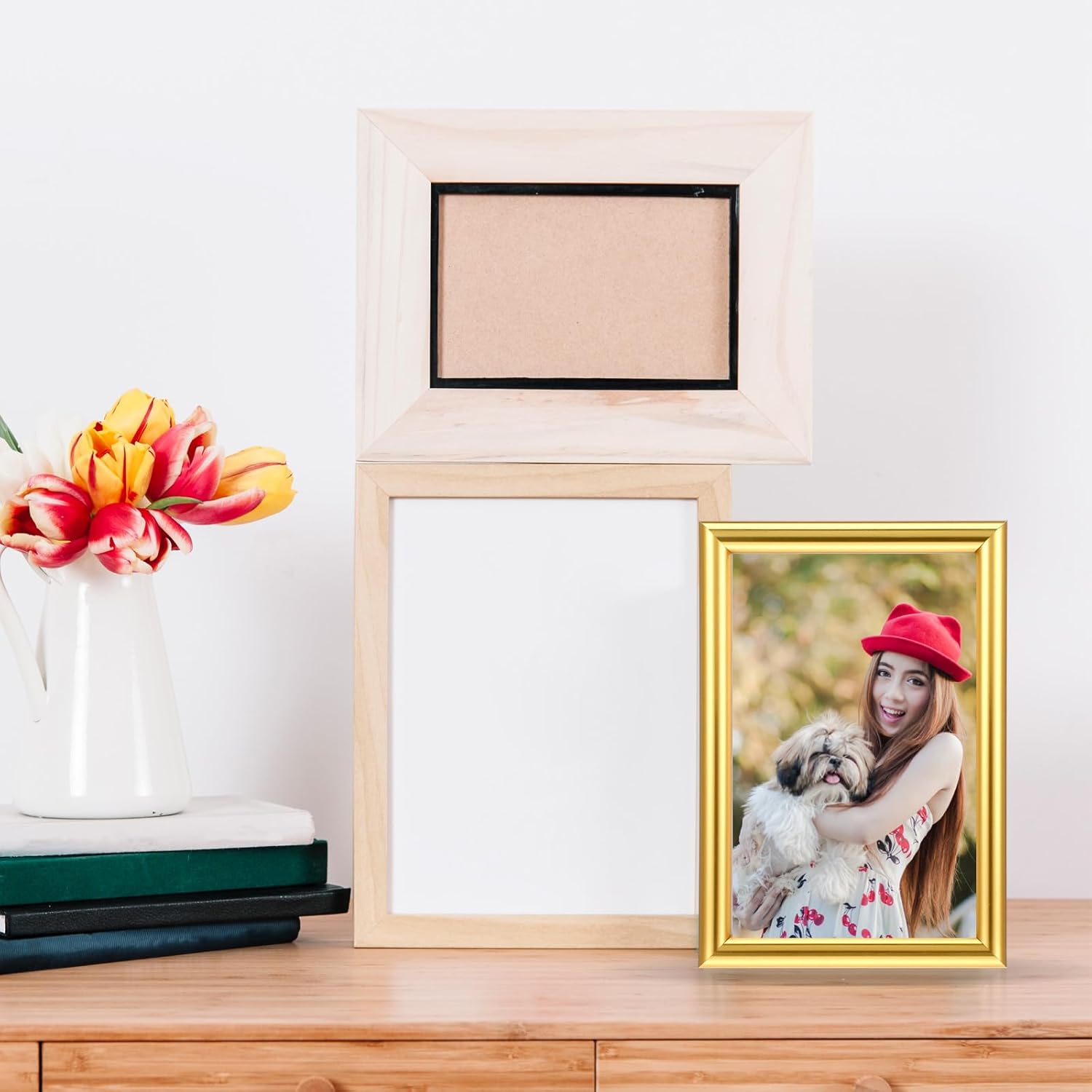 16 Pcs 4 x 6 Picture Frames, Gold Modern Simple Designed Photo Frame for Pictures with Resin Glass for Wall Mount Tabletop Display Home Office Hotel Decoration (Gold)