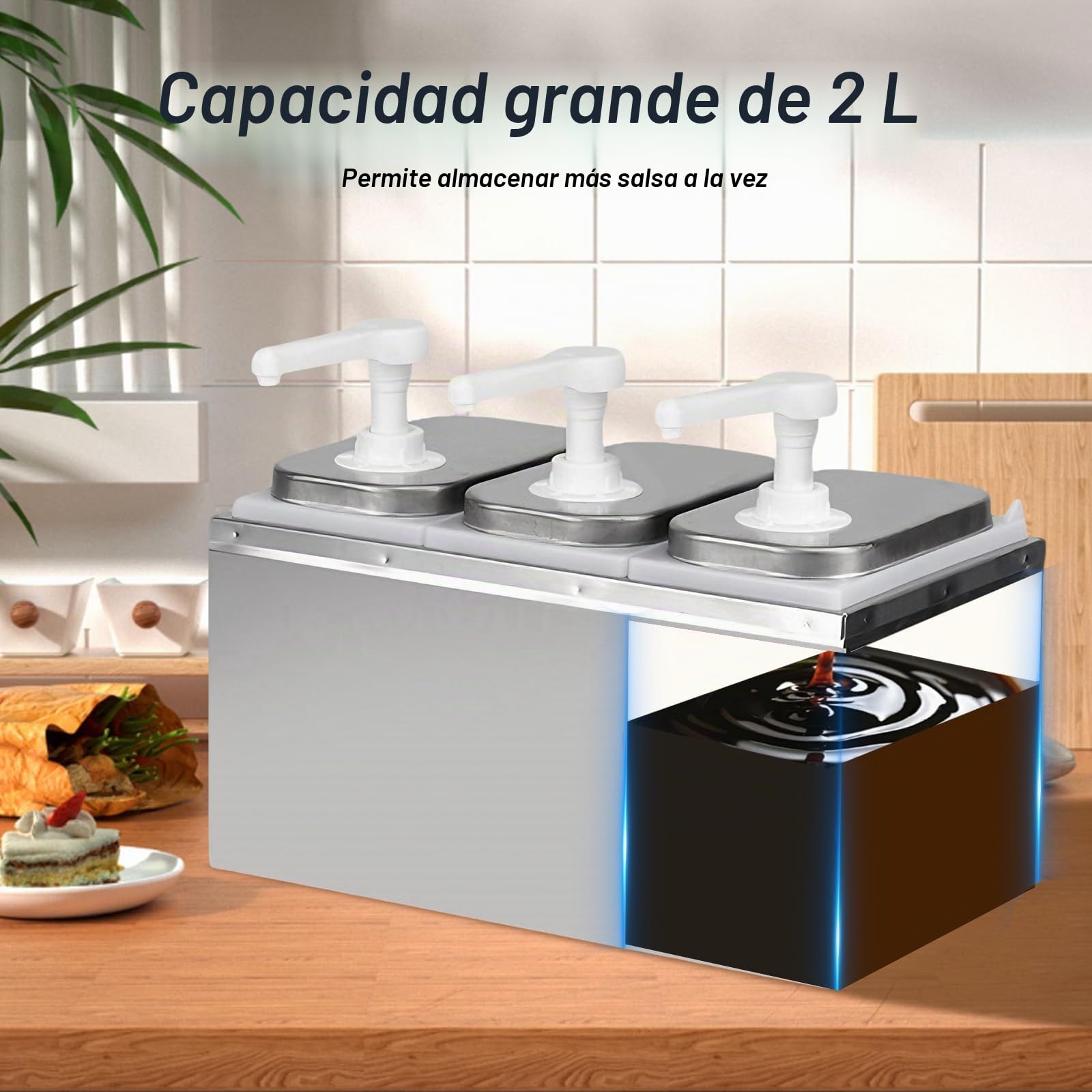 Dispensador de salsa de 6L, dispensador de salsa de acero inoxidable 304, 10cc por carrera de la bomba, dispensador de salsa para ketchup, mayonesa, salsa de carne, jarabe de postre, vinagre, aceite