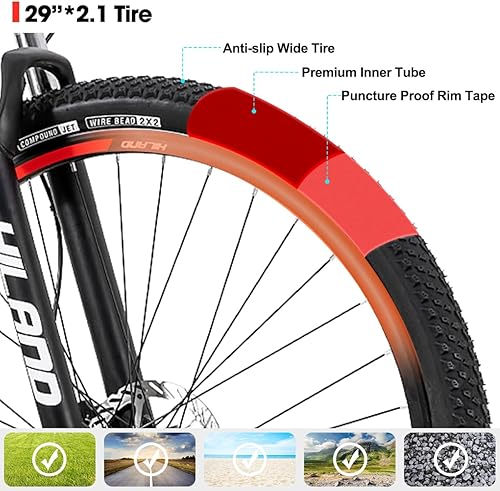 Miniatura 4 de Hiland - Bicicleta de montaña de 29 pulgadas para hombre, marco de aluminio, frenos de disco hidráulicos delanteros y traseros, horquilla de