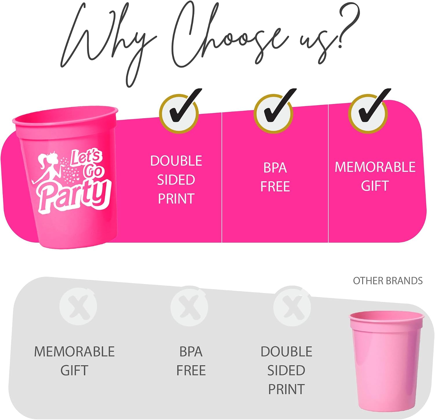 Let's Go Party Bachelorette Cups, Set of 12-16oz Pink Reusable Cups with 1 Bride Cup and 11 Party Cups for Girls' Night or Weekend