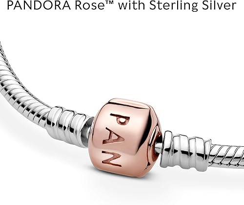 Miniatura 4 de Pandora Logo Barrel Clasp Snake Chain Bracelet - Two-Tone Charm Bracelet for Women - Compatible Moments Charms - Sterling Silver Gold - Gift for Her