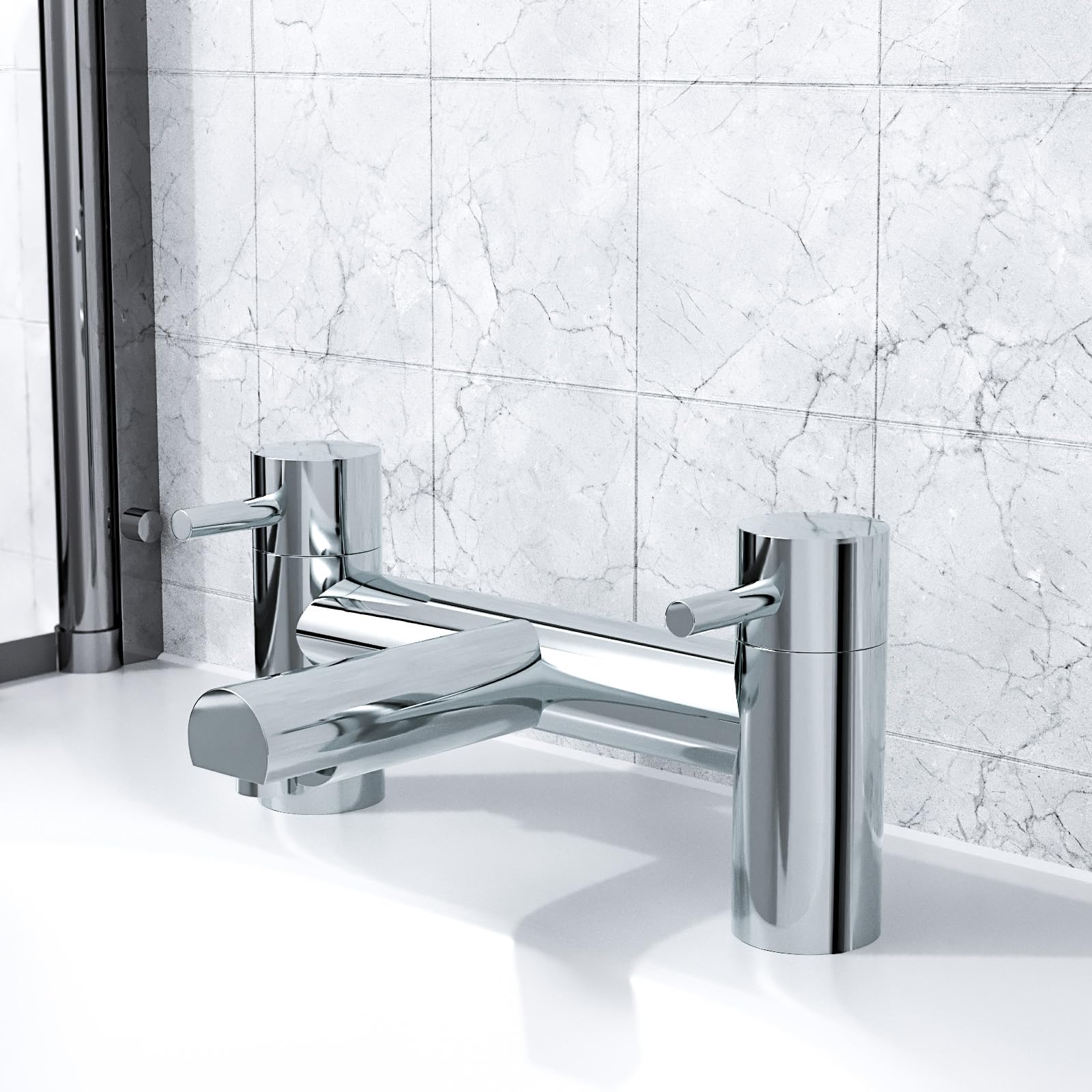 Nes Home Sink Basin Mono Bath Filler Bathroom Shower Mixer Chrome Brass Tap (Bath Filler Twin Lever Tap)