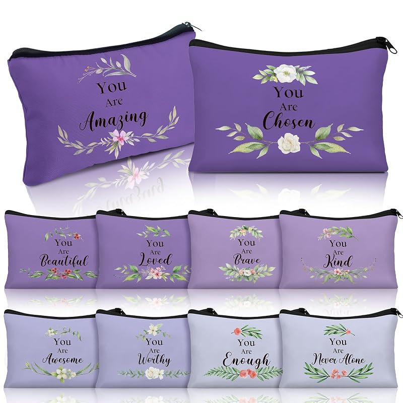 Necessaire de maquiagem Hillban floral roxa, Pacote com 10
