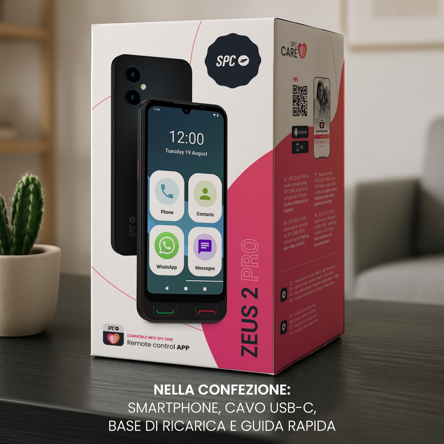 SPC ZEUS 2 PRO - Smartphone senior, modalità facile, icone XXL, 6,1" | Compatibile con l'app SPC Care: controllo/localizzazione, 128GB, tasti fisici, base di ricarica, SOS e 2 fotocamere