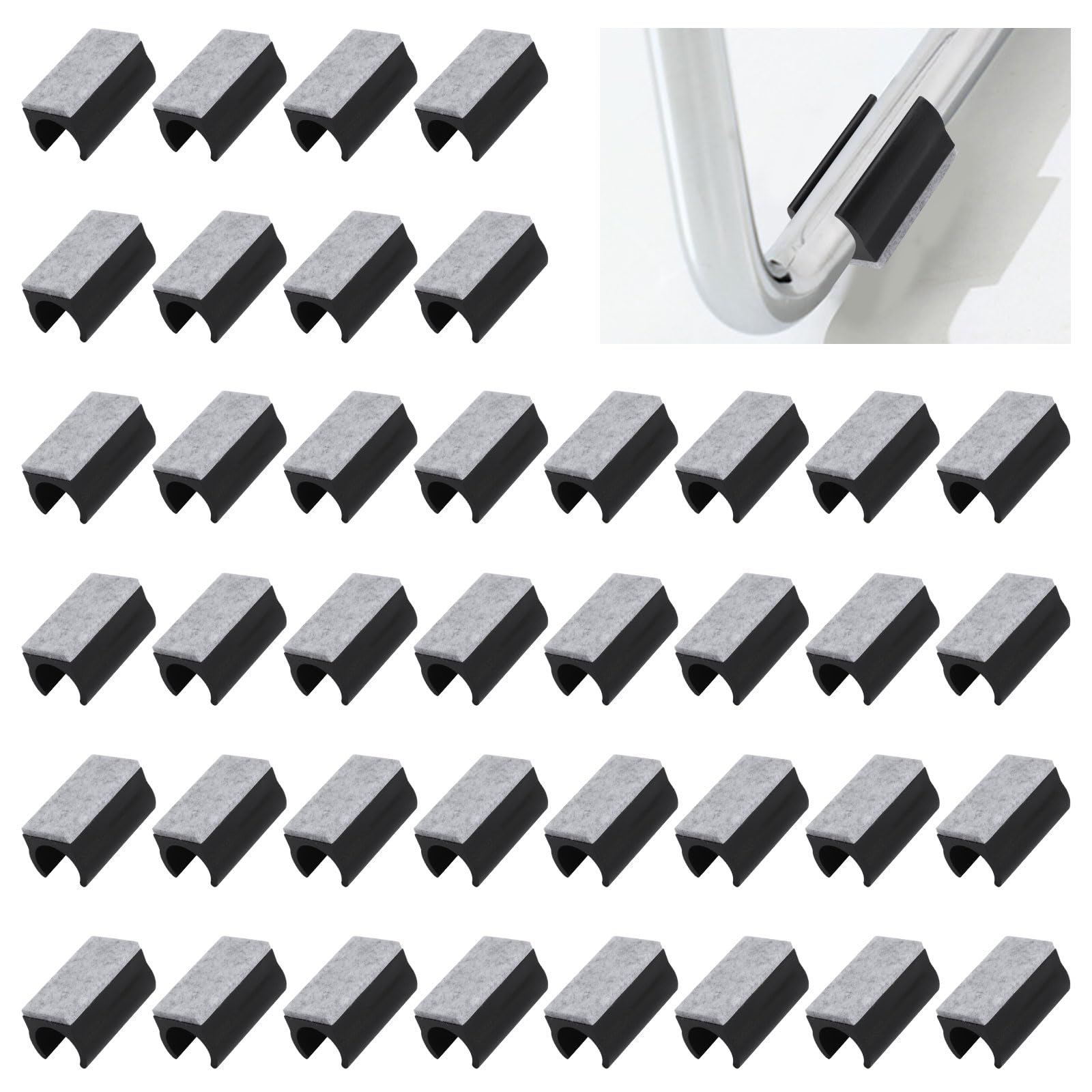 UFURMATE 60Pcs Chair Pads 18mm Plastic Chair Leg Floor Protectors with Felt Pads U Shaped Furniture Feet Protectors Non-Slip Rectangle Tubular Legs Caps (Black) — image 1