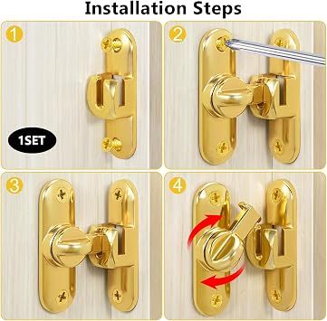Degree Flip Barn Door Lock 90 Degree Door Lock Sliding Barn Hardware Security Door Latch Zinc Alloy Doors Lock Latch for 90 and 180 for Pet,Bathroom (Gold)
