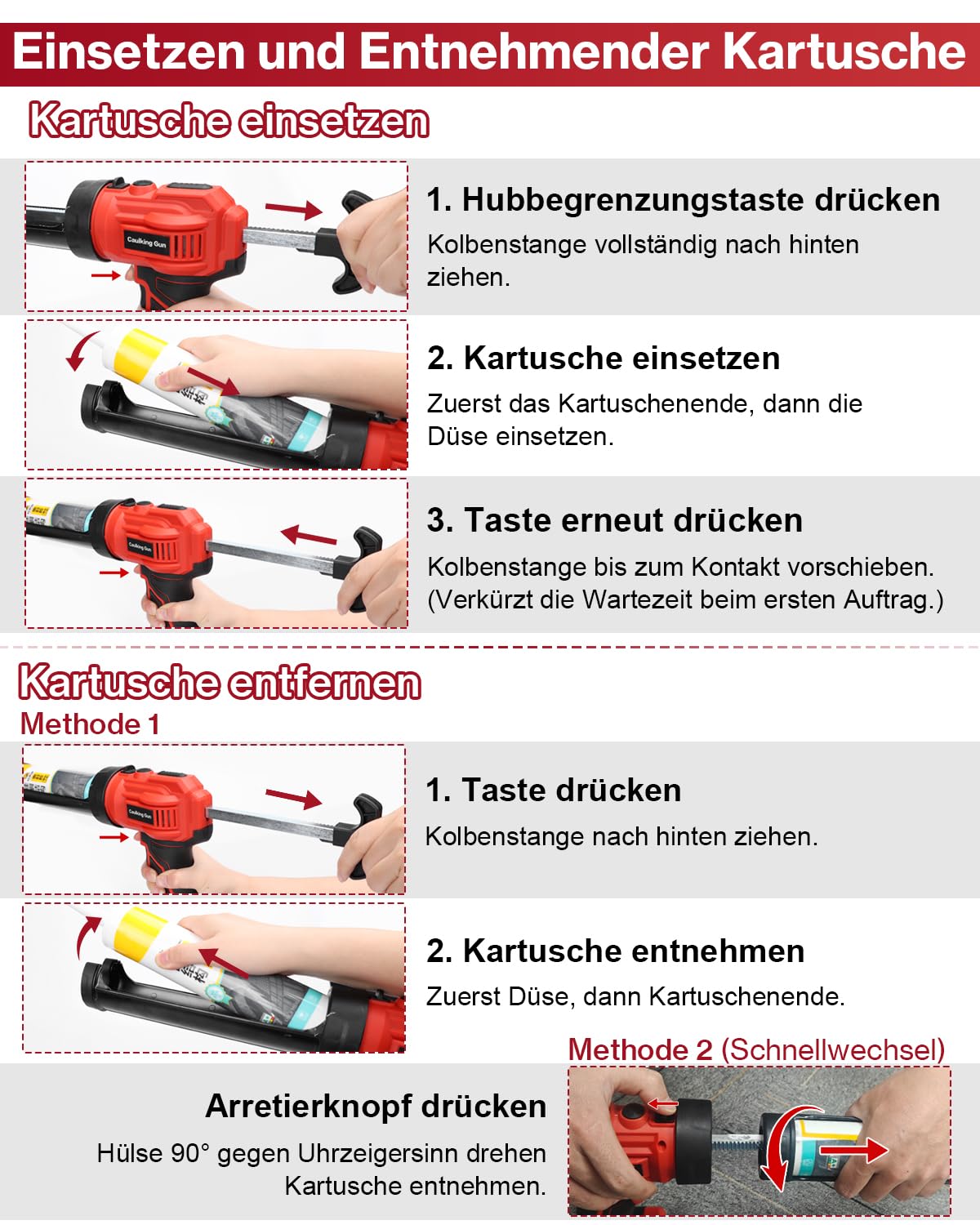 Lytool Akku Kartuschenpresse Kompatibel mit Makita Akku-18V mit LED-Licht | Elektrische Kartuschenpistole Silikonpistole Akku, einstellbare Drehzahl für 310 ml-Kartuschen (Ohne Akku)