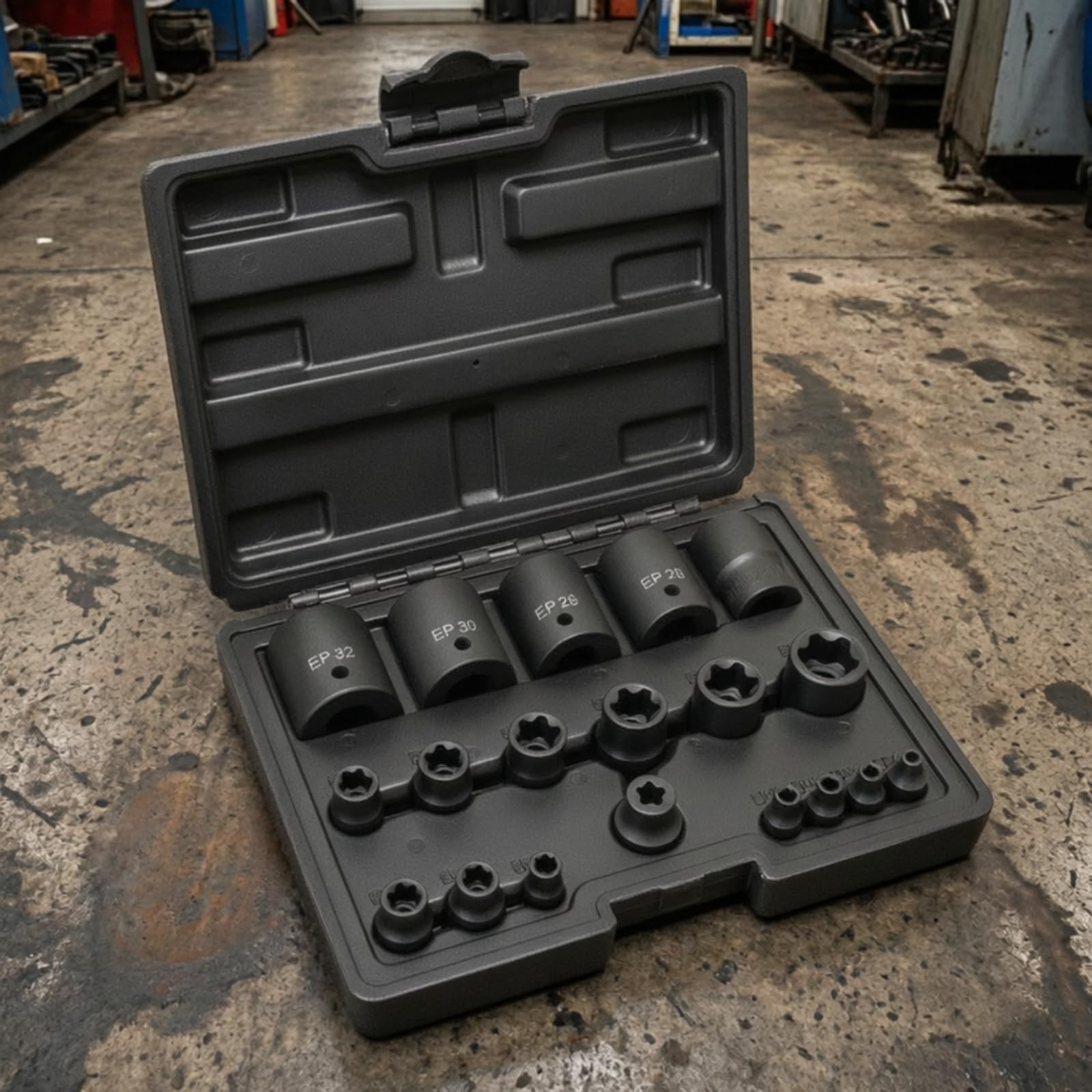 Steckschlüssel Satz E‑ Nussset Ratsche Werkzeugkoffer Kunststoffstahl Korrosionsarm mit Gravierten Markierungen für Mechaniker Heimwerker Garage Werkstatt Auto Reparatur