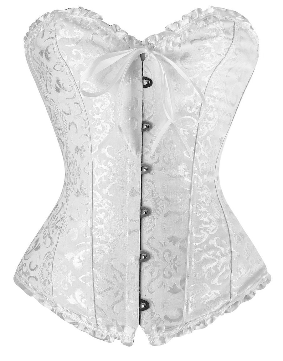 New-Cool Women's White Bustiers Corsets Sexy Satin Waist Cincher Corsets Nightwear For Club Bar Plus Size Lingerie Lace Up Bodyshaper Top (,S(4-6))