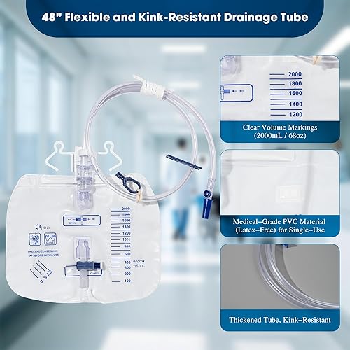 Miniatura 2 de Bolsas de catéter de 67.6 fl oz para hombres y mujeres, paquete de 3 bolsas profesionales de drenaje urinario con cámara de goteo antirreflujo