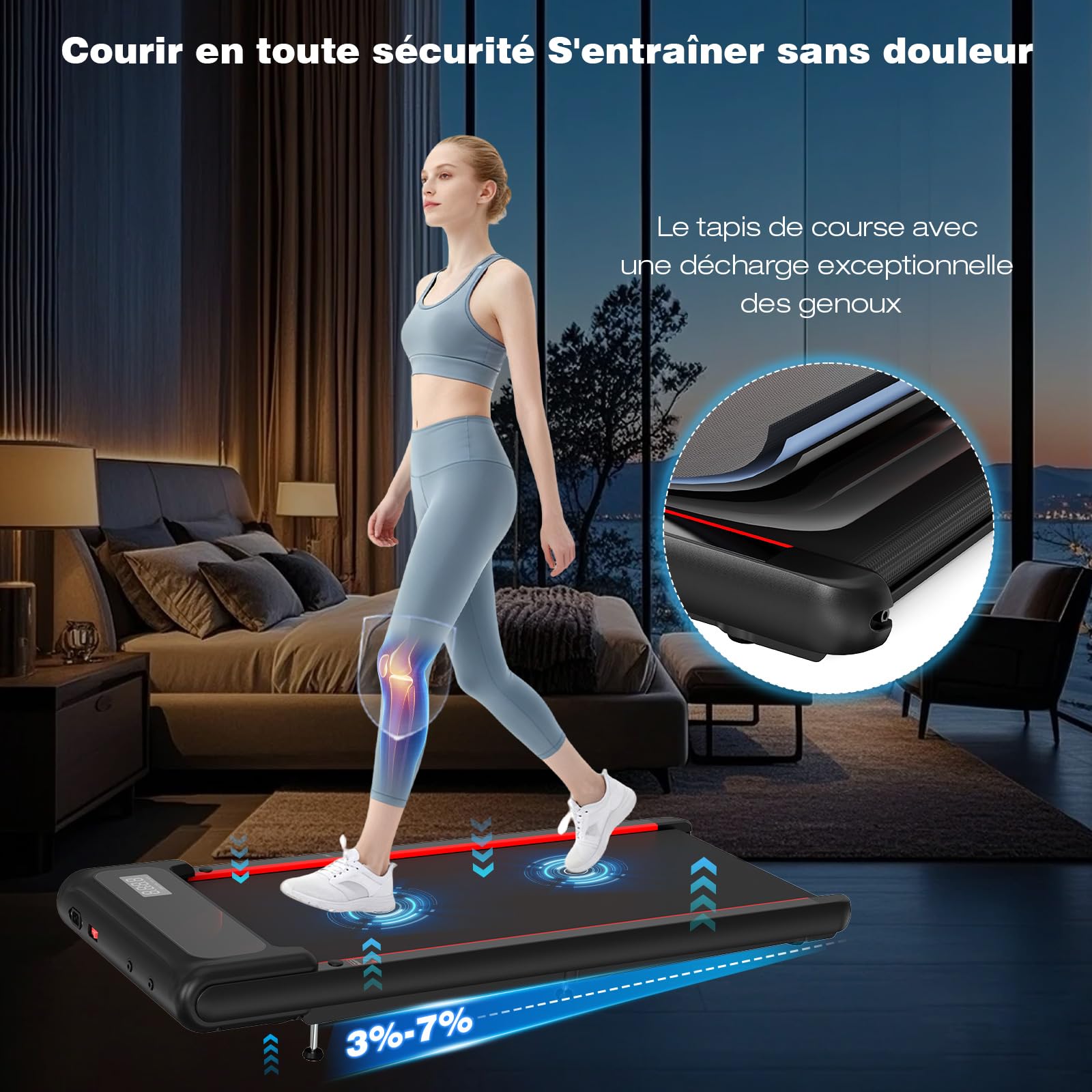 Tapis de Course, Tapis de Course Compact avec Poignée Amovible, Walking Pad 3 Niveaux Inclinaison (Black)