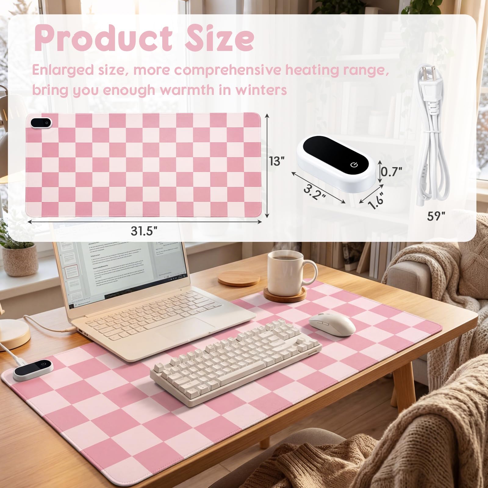 Konohan Grand tapis de souris chauffant en cuir synthétique avec 5 niveaux de chauffage et arrêt automatique de 4 heures, tapis de souris chauffant pour clavier, tapis de souris de jeu, prend en